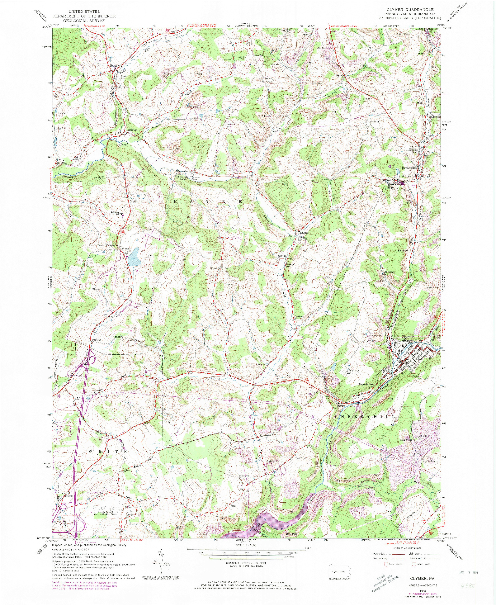 USGS 1:24000-SCALE QUADRANGLE FOR CLYMER, PA 1963
