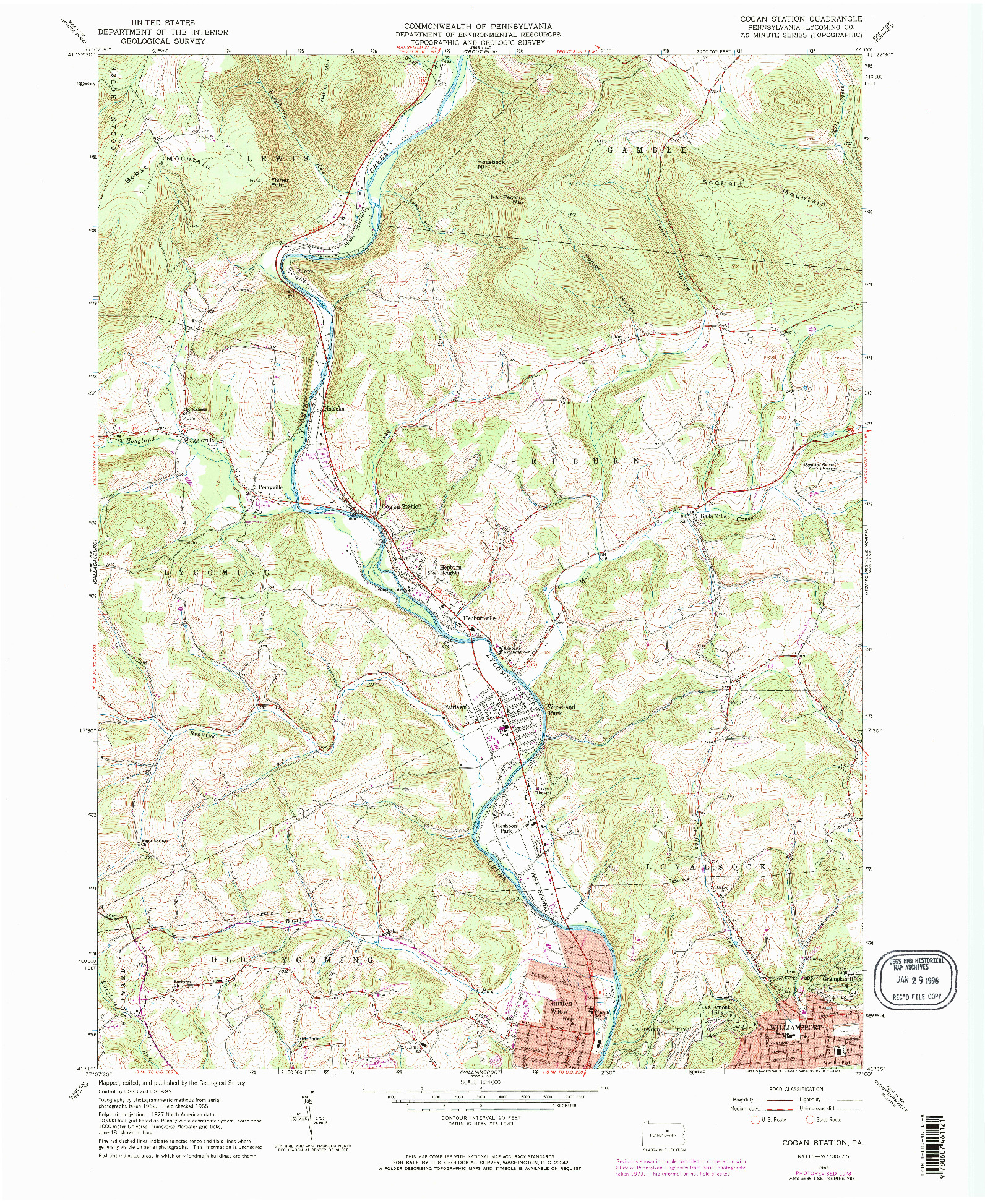 USGS 1:24000-SCALE QUADRANGLE FOR COGAN STATION, PA 1965