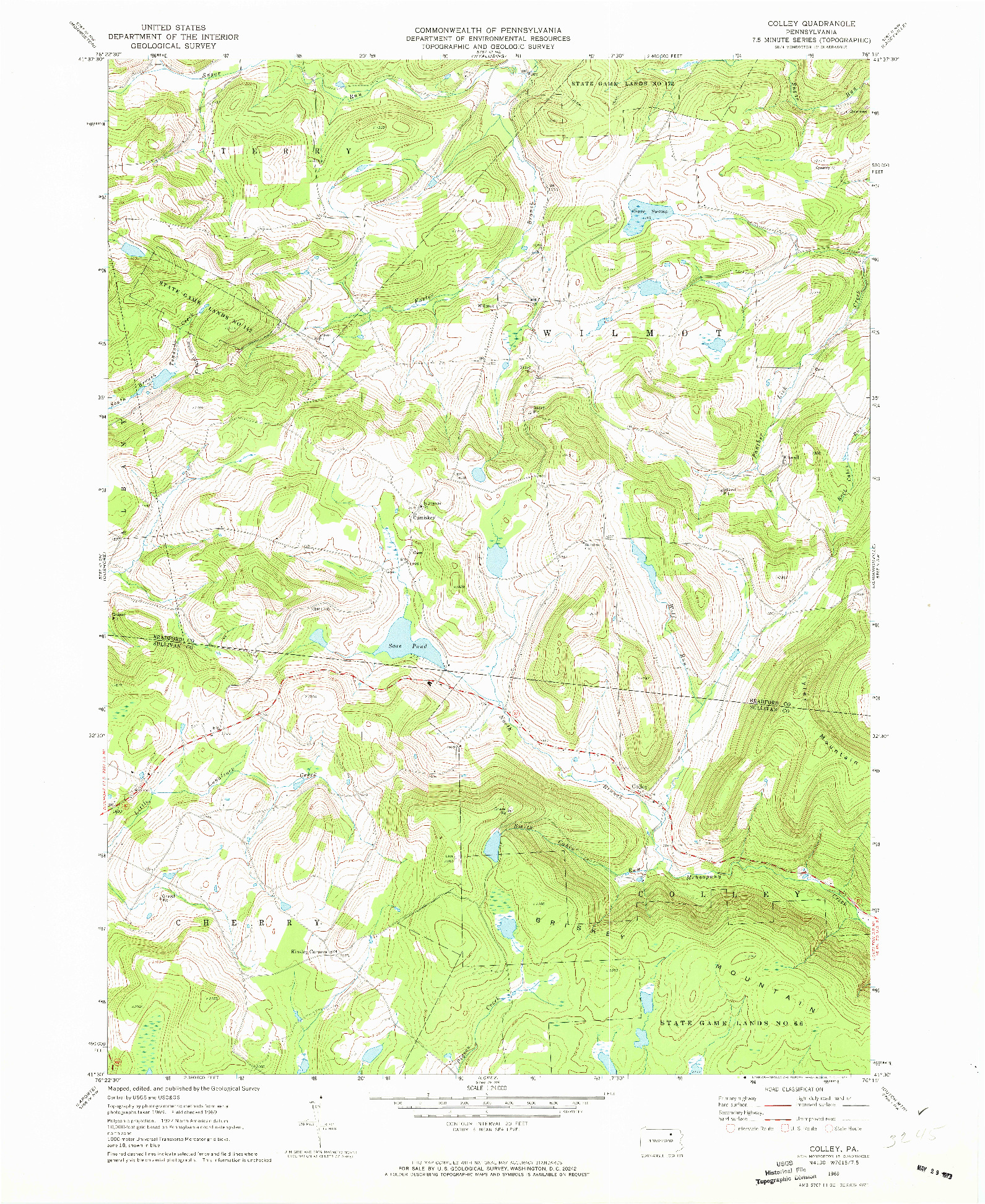 USGS 1:24000-SCALE QUADRANGLE FOR COLLEY, PA 1969