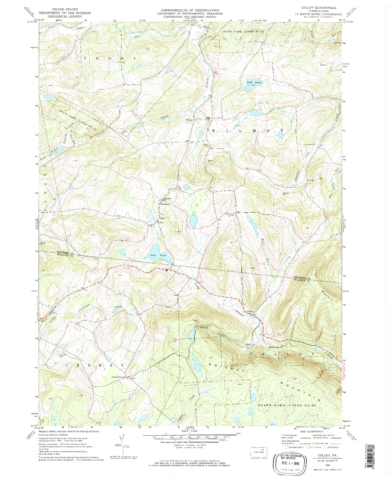 USGS 1:24000-SCALE QUADRANGLE FOR COLLEY, PA 1969