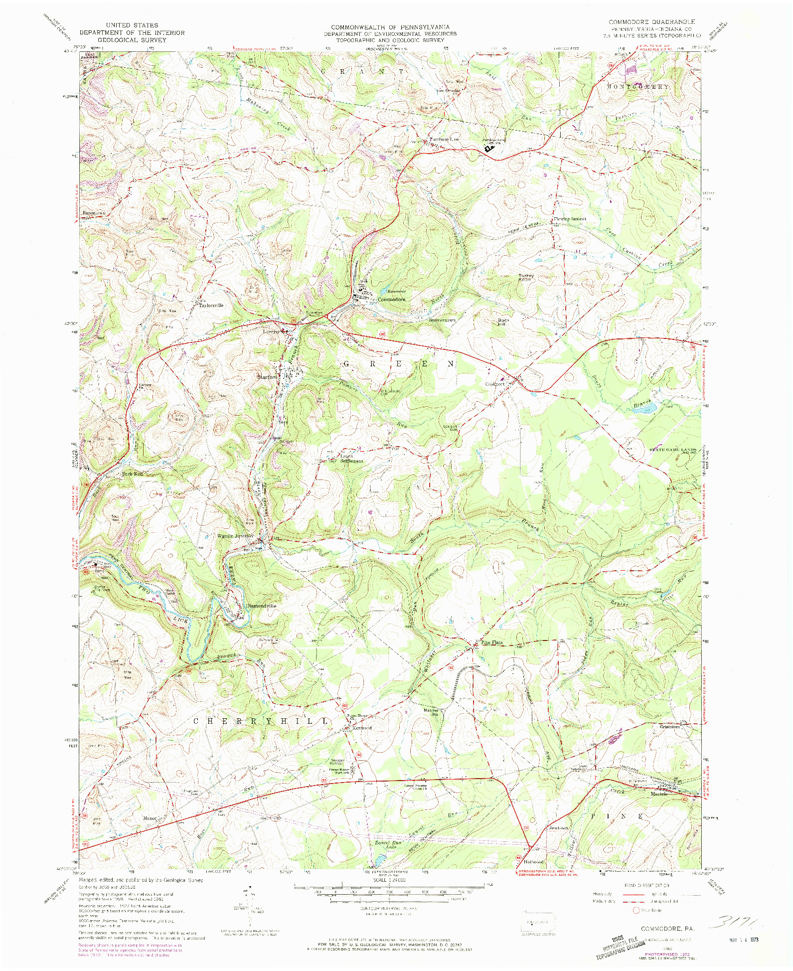 USGS 1:24000-SCALE QUADRANGLE FOR COMMODORE, PA 1961