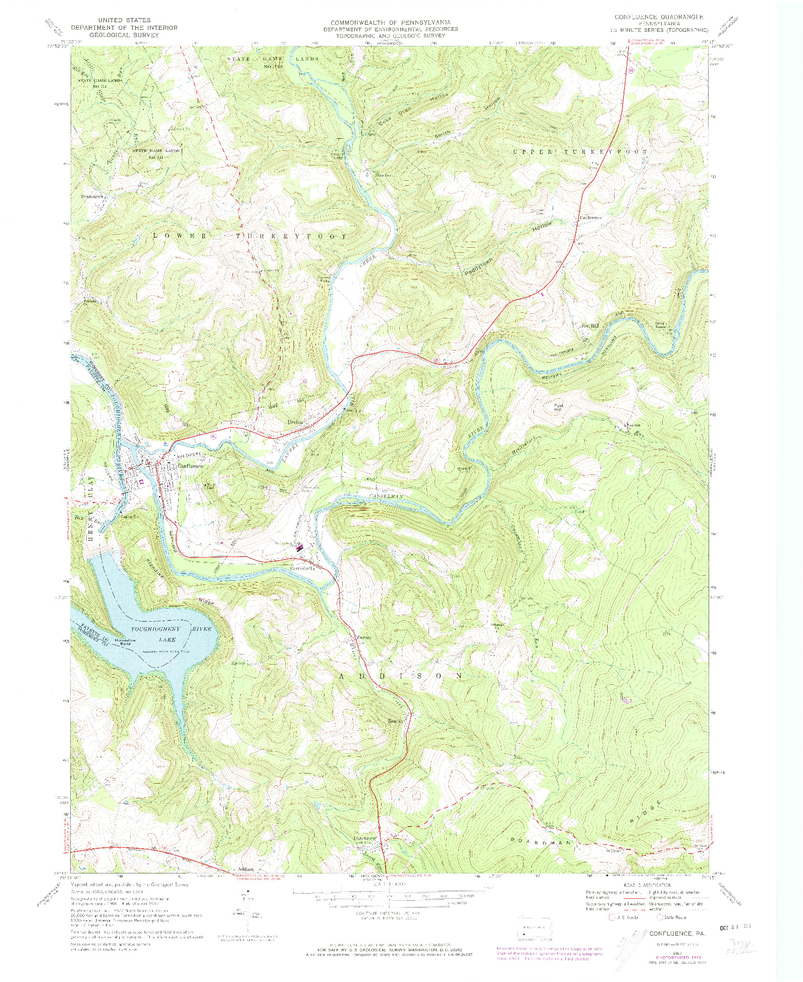 USGS 1:24000-SCALE QUADRANGLE FOR CONFLUENCE, PA 1967