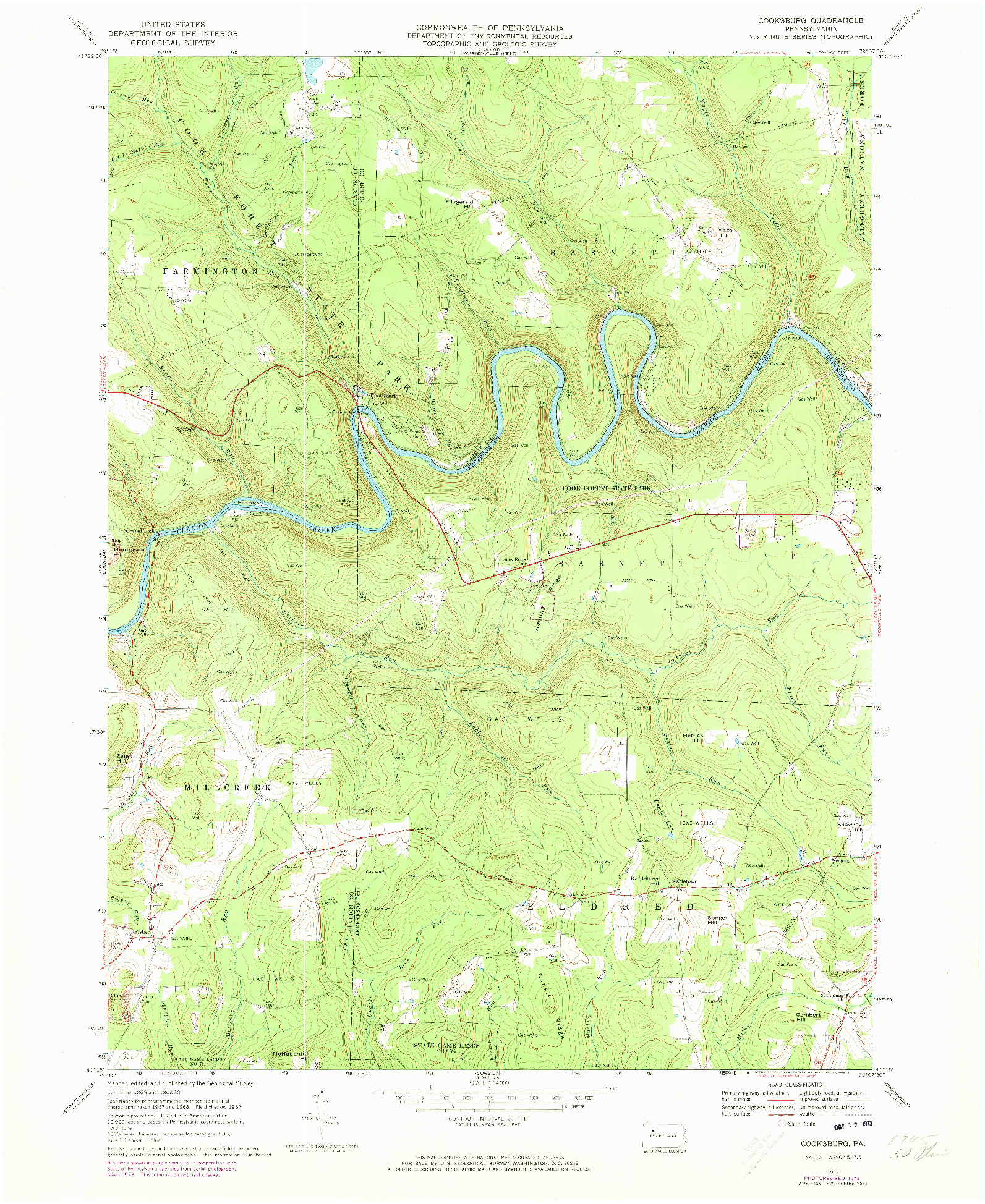 USGS 1:24000-SCALE QUADRANGLE FOR COOKSBURG, PA 1967