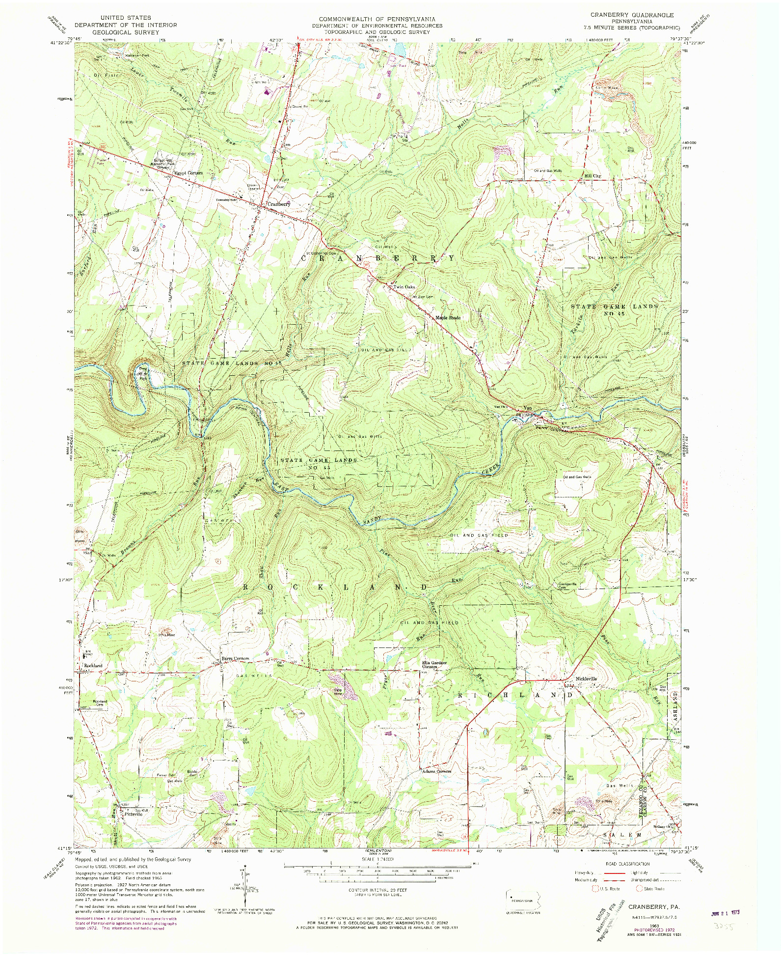 USGS 1:24000-SCALE QUADRANGLE FOR CRANBERRY, PA 1963