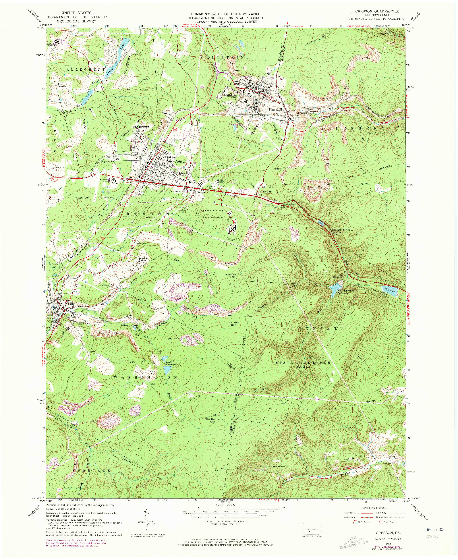 USGS 1:24000-SCALE QUADRANGLE FOR CRESSON, PA 1963