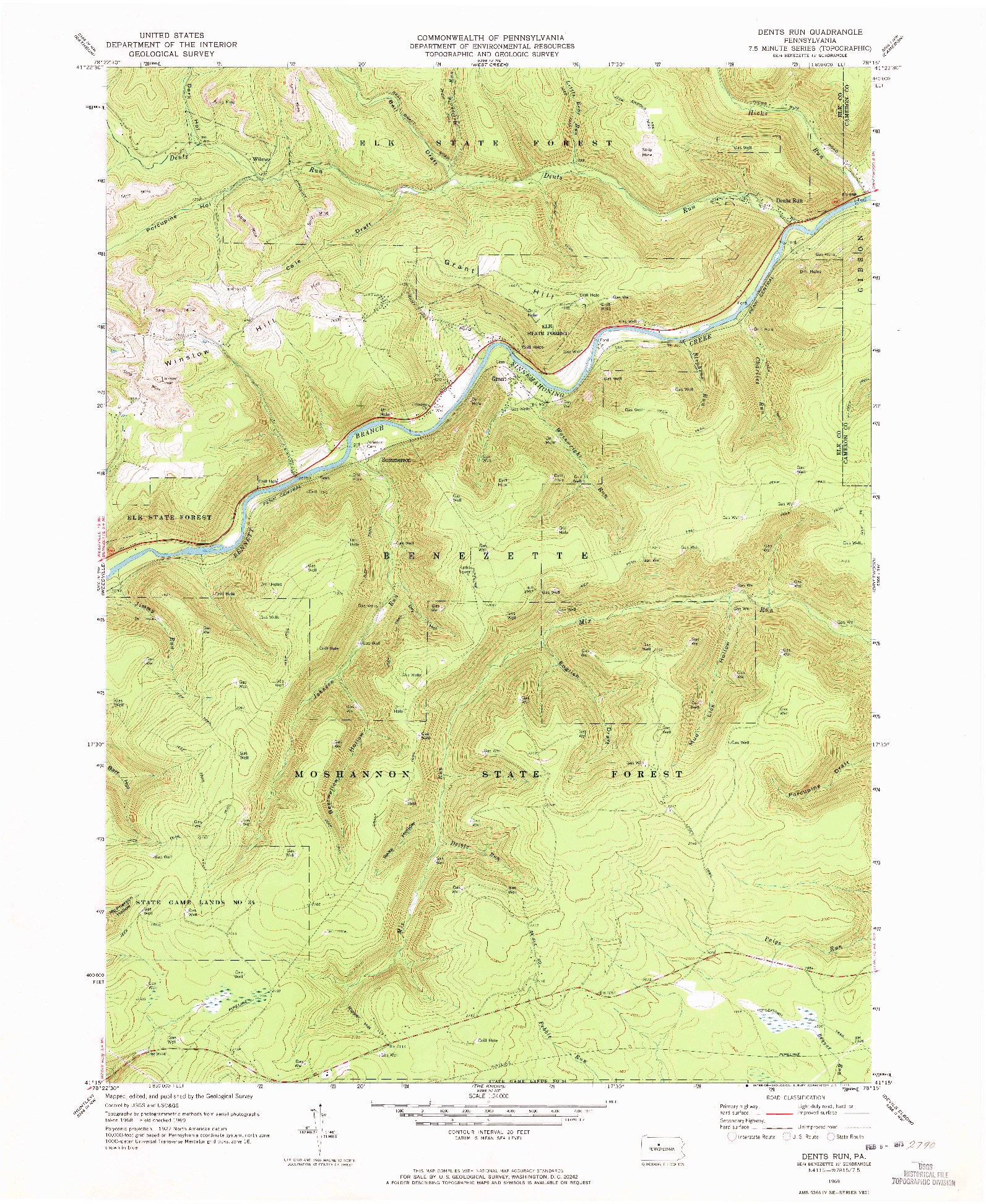 USGS 1:24000-SCALE QUADRANGLE FOR DENTS RUN, PA 1969