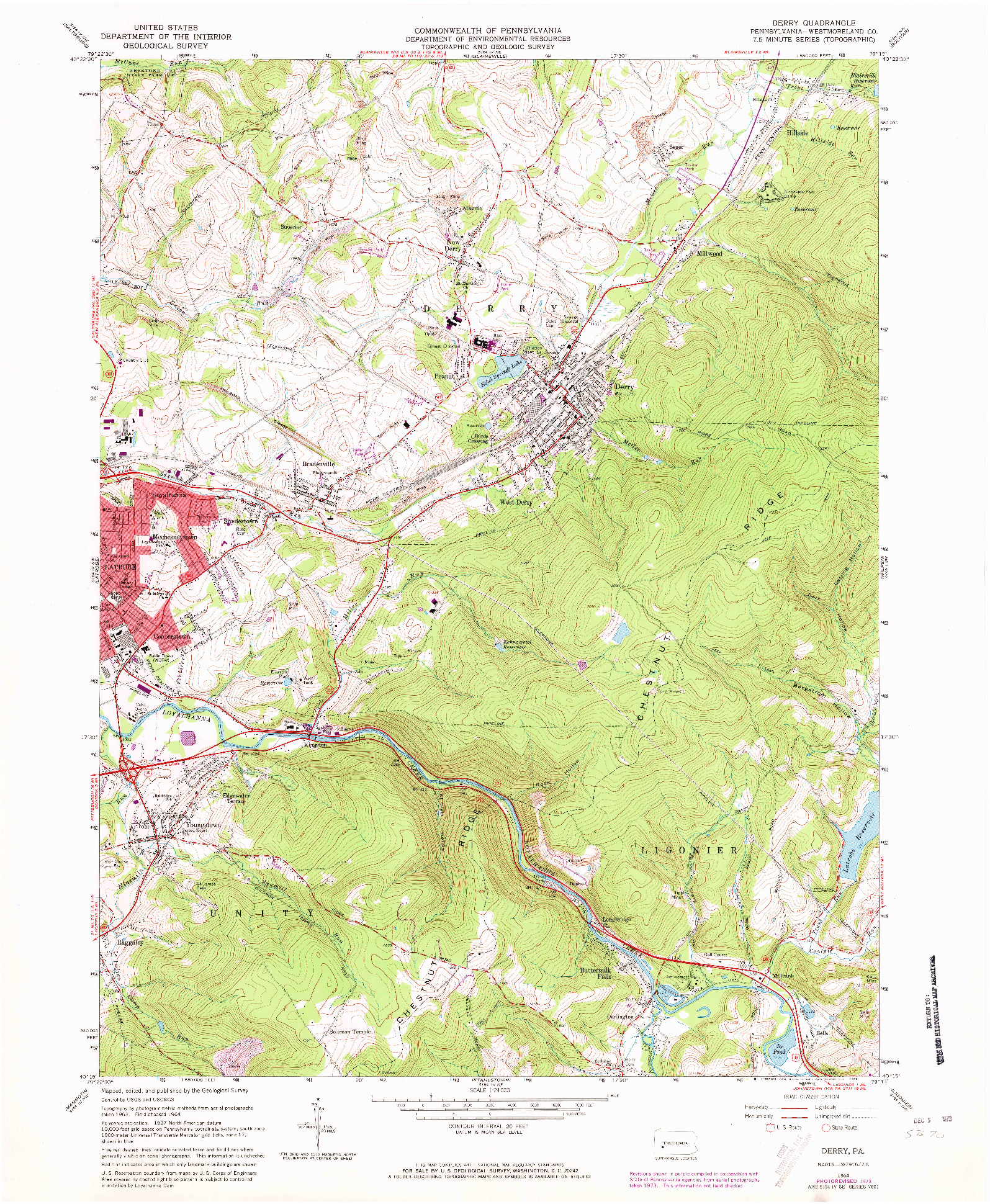 USGS 1:24000-SCALE QUADRANGLE FOR DERRY, PA 1964