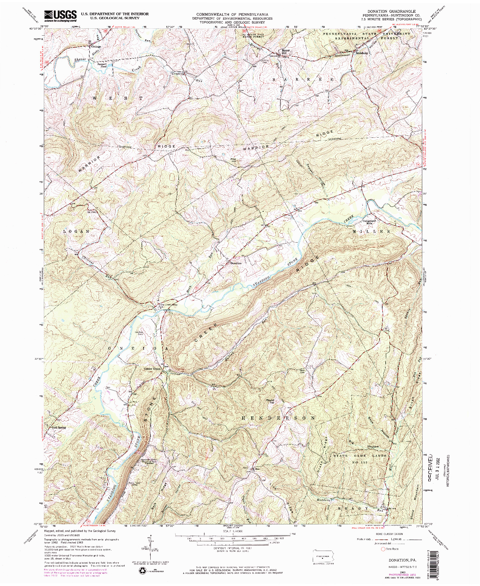 USGS 1:24000-SCALE QUADRANGLE FOR DONATION, PA 1963