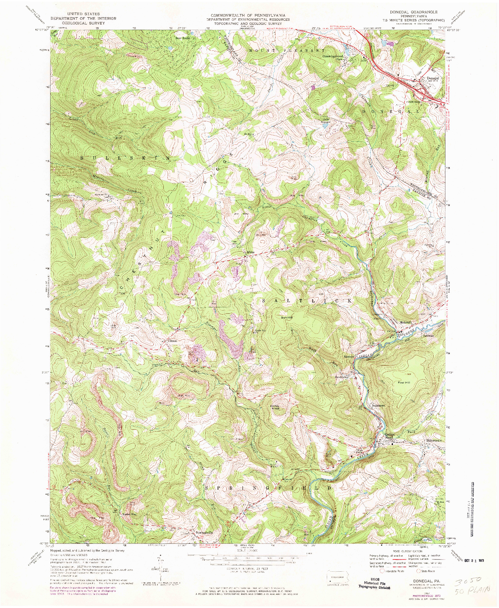 USGS 1:24000-SCALE QUADRANGLE FOR DONEGAL, PA 1967