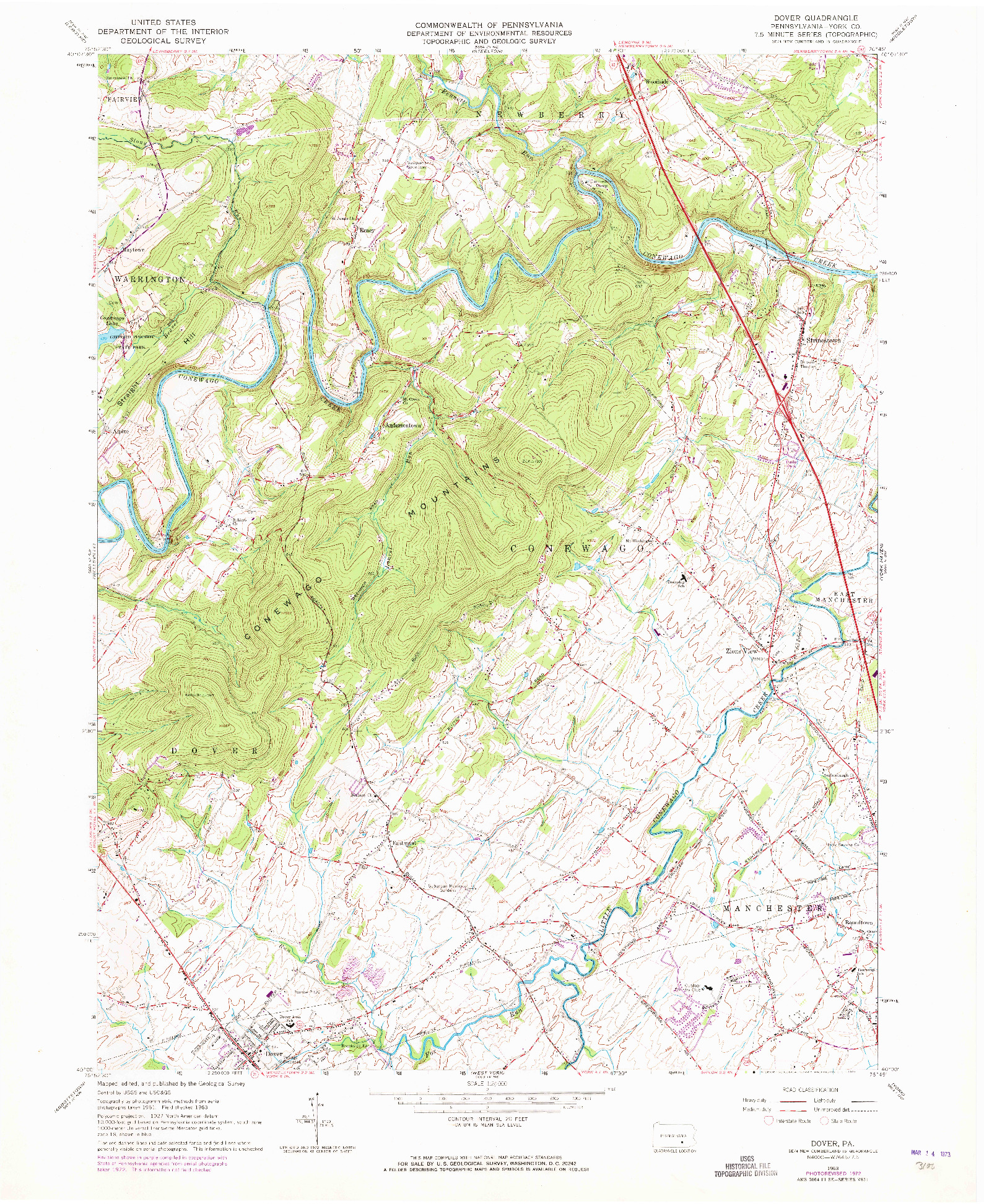 USGS 1:24000-SCALE QUADRANGLE FOR DOVER, PA 1963