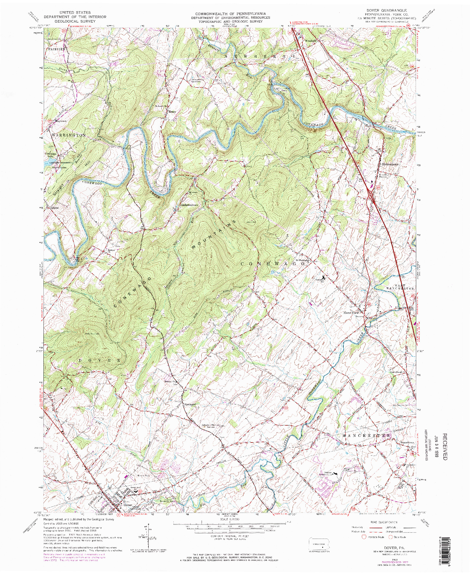 USGS 1:24000-SCALE QUADRANGLE FOR DOVER, PA 1963