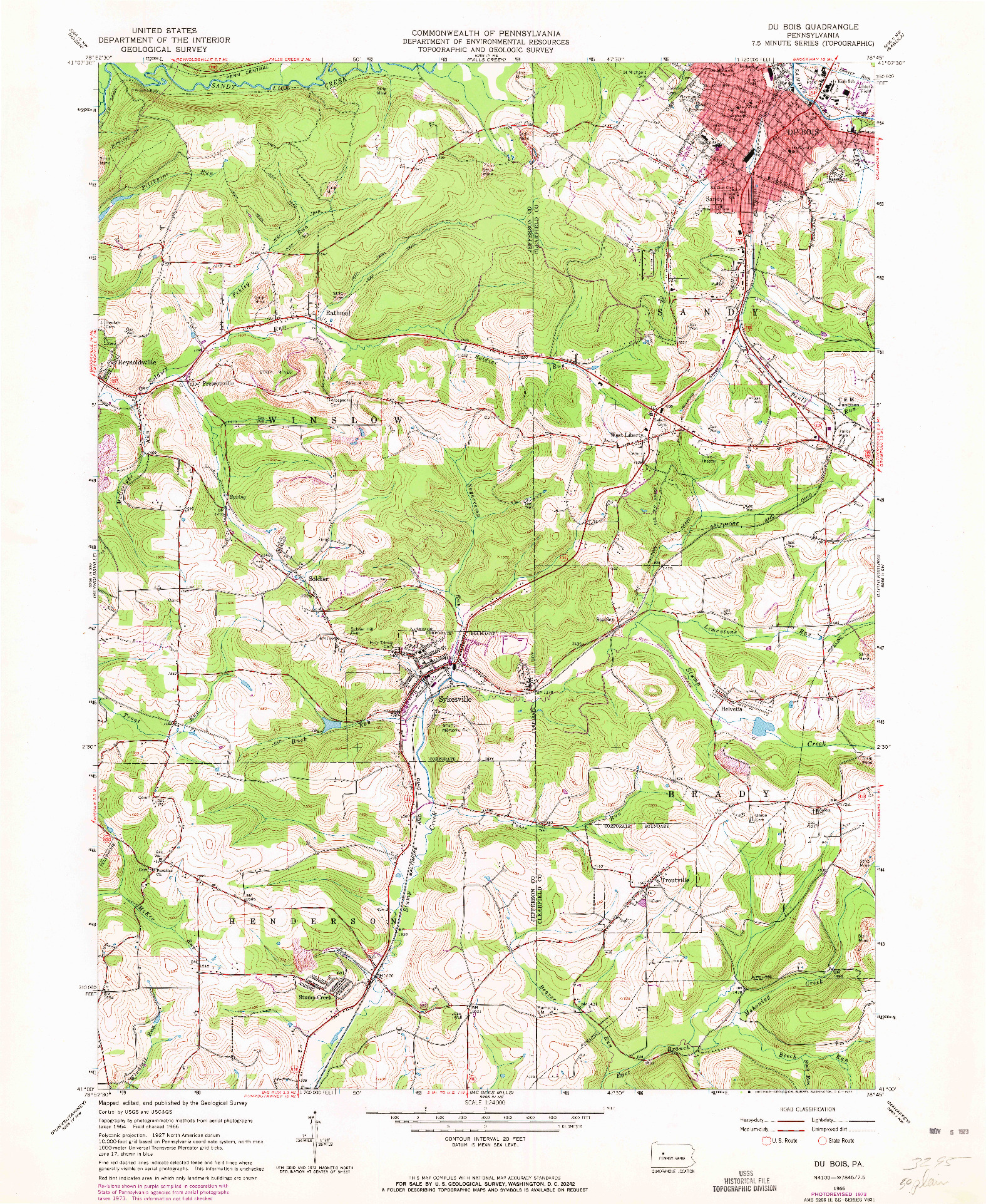 USGS 1:24000-SCALE QUADRANGLE FOR DU BOIS, PA 1966