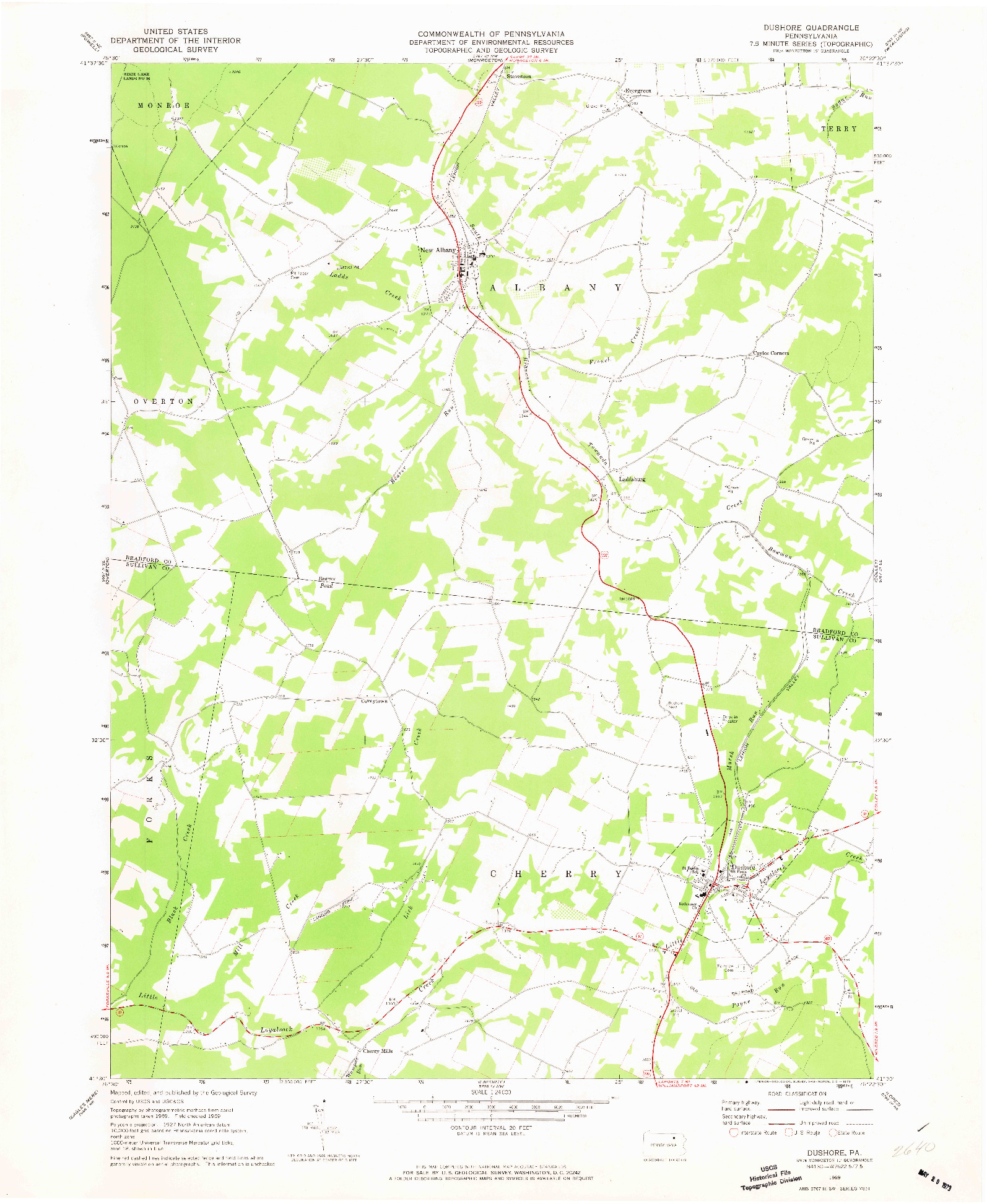 USGS 1:24000-SCALE QUADRANGLE FOR DUSHORE, PA 1969