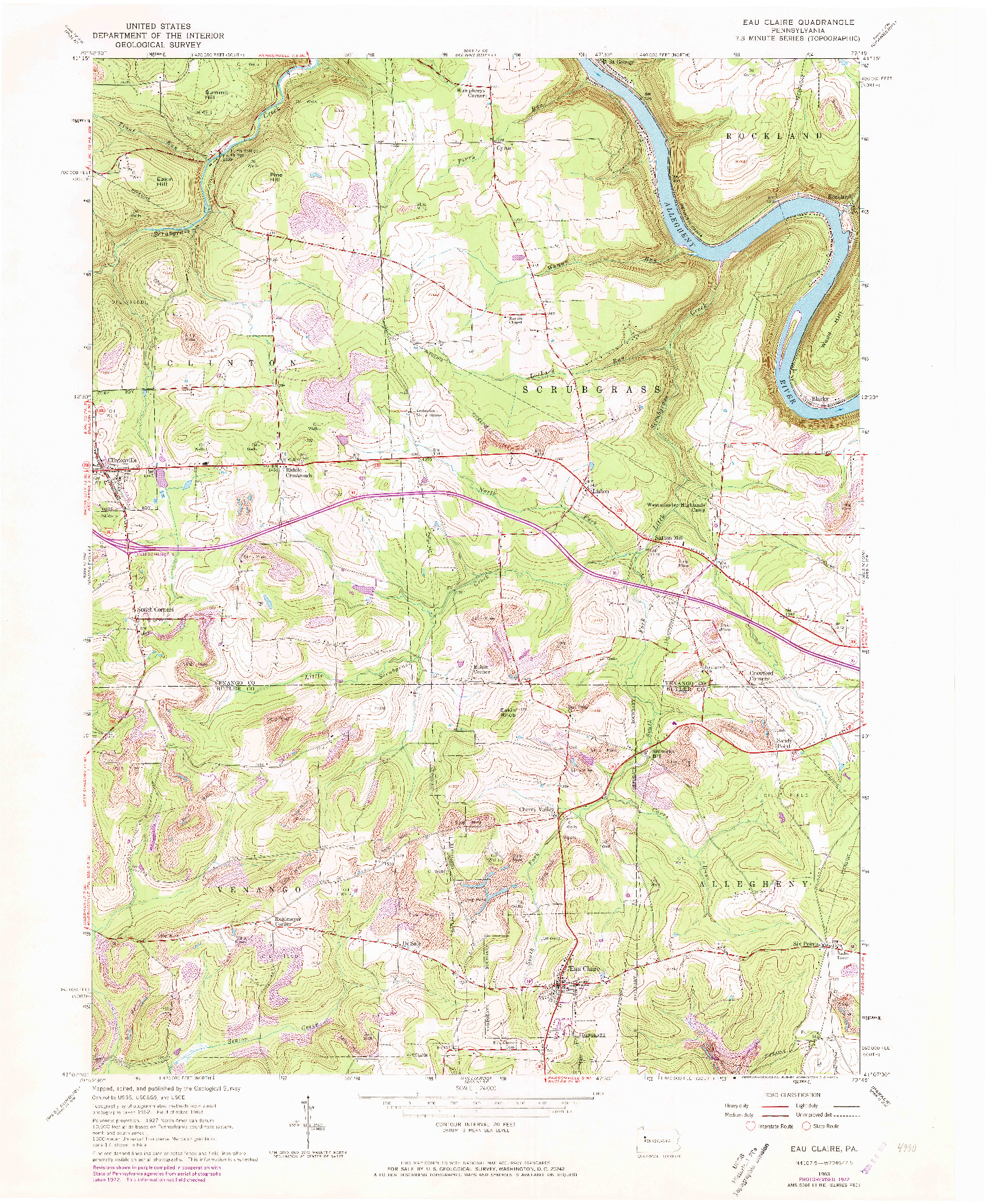 USGS 1:24000-SCALE QUADRANGLE FOR EAU CLAIRE, PA 1963