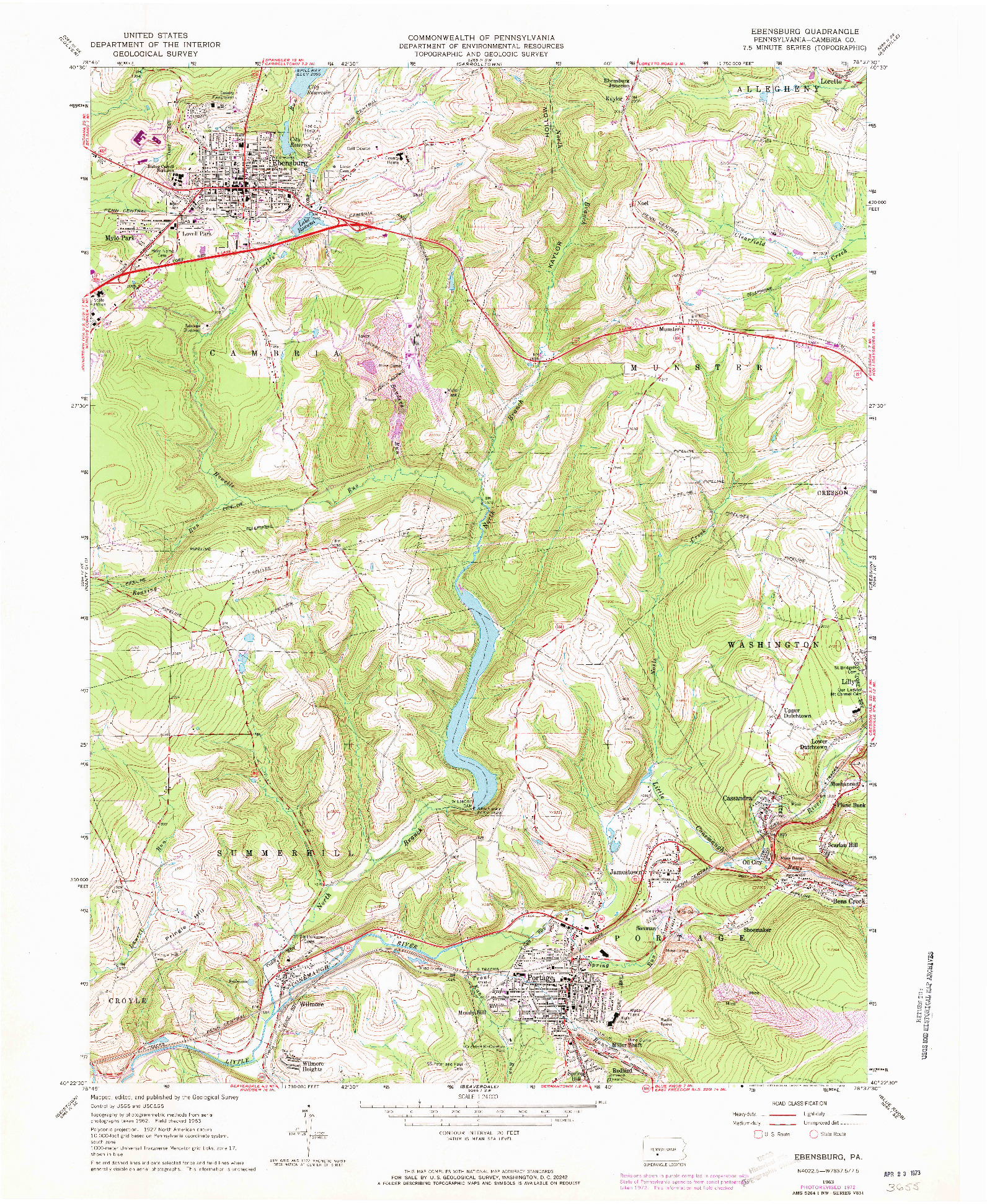 USGS 1:24000-SCALE QUADRANGLE FOR EBENSBURG, PA 1963