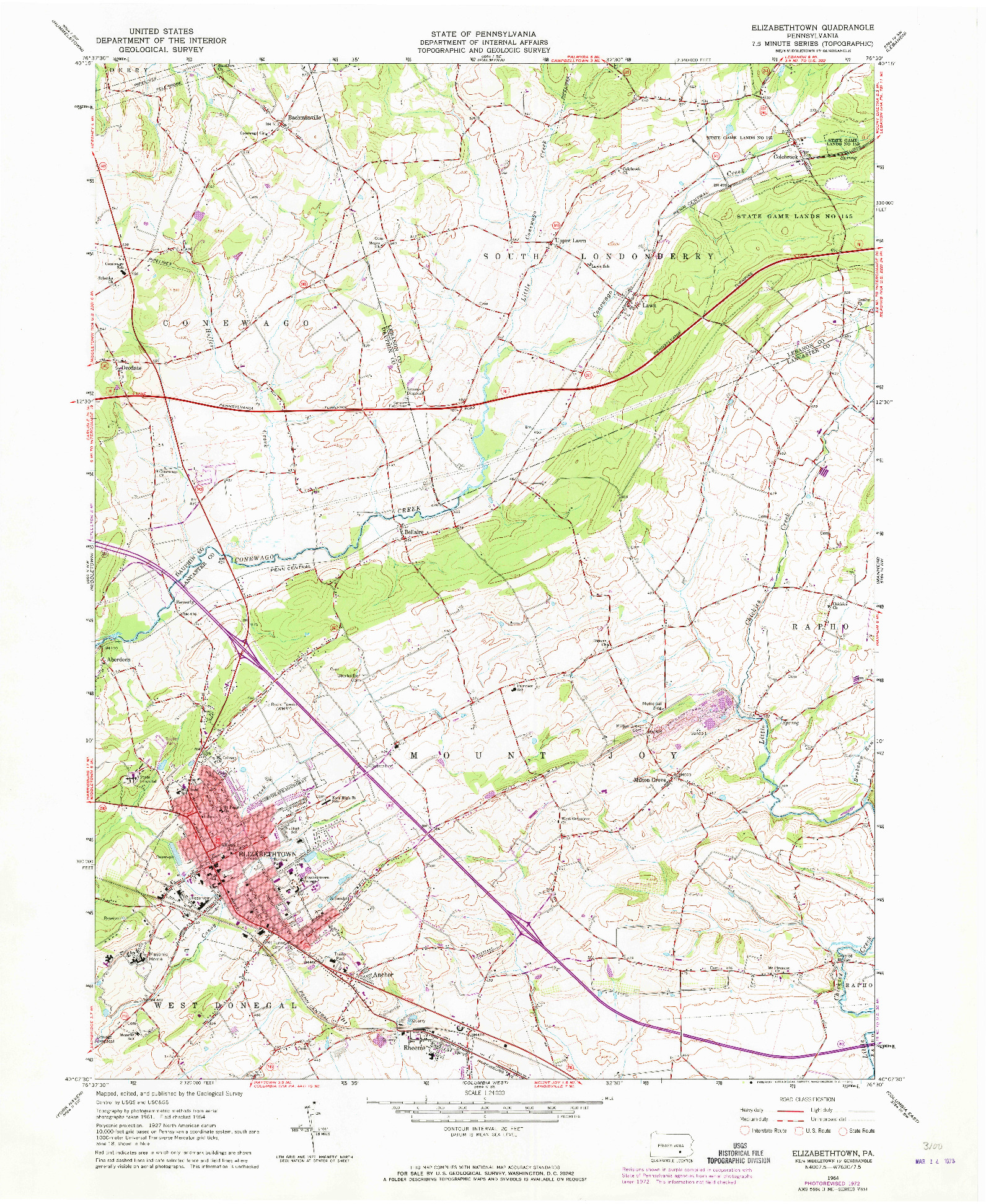 USGS 1:24000-SCALE QUADRANGLE FOR ELIZABETHTOWN, PA 1964