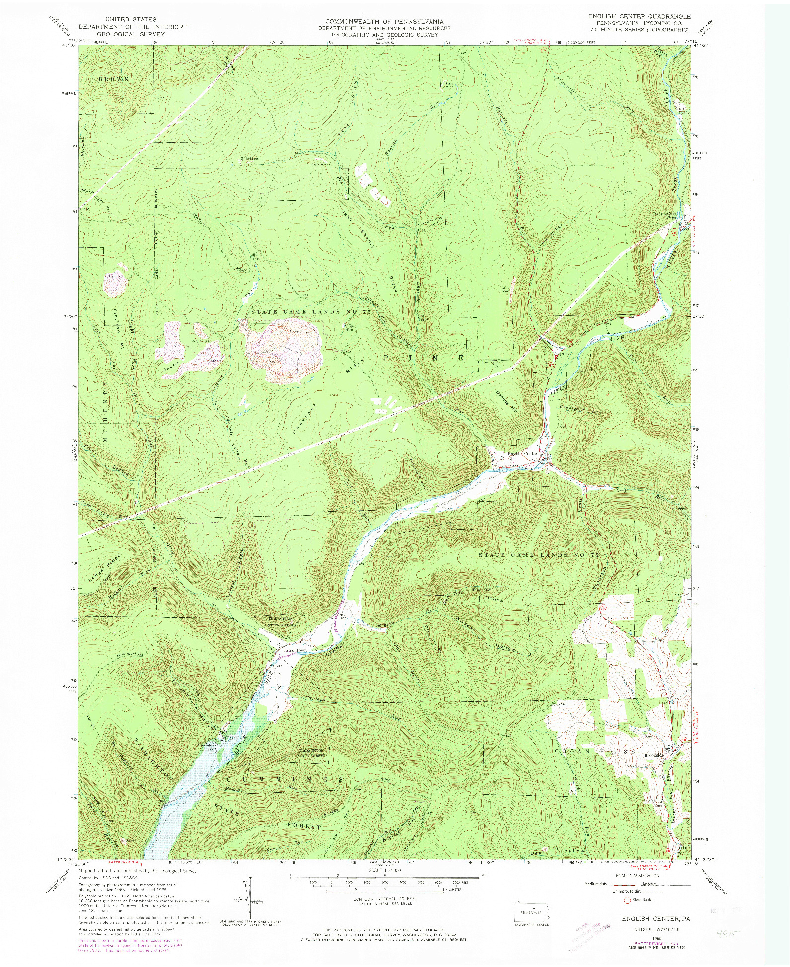 USGS 1:24000-SCALE QUADRANGLE FOR ENGLISH CENTER, PA 1965