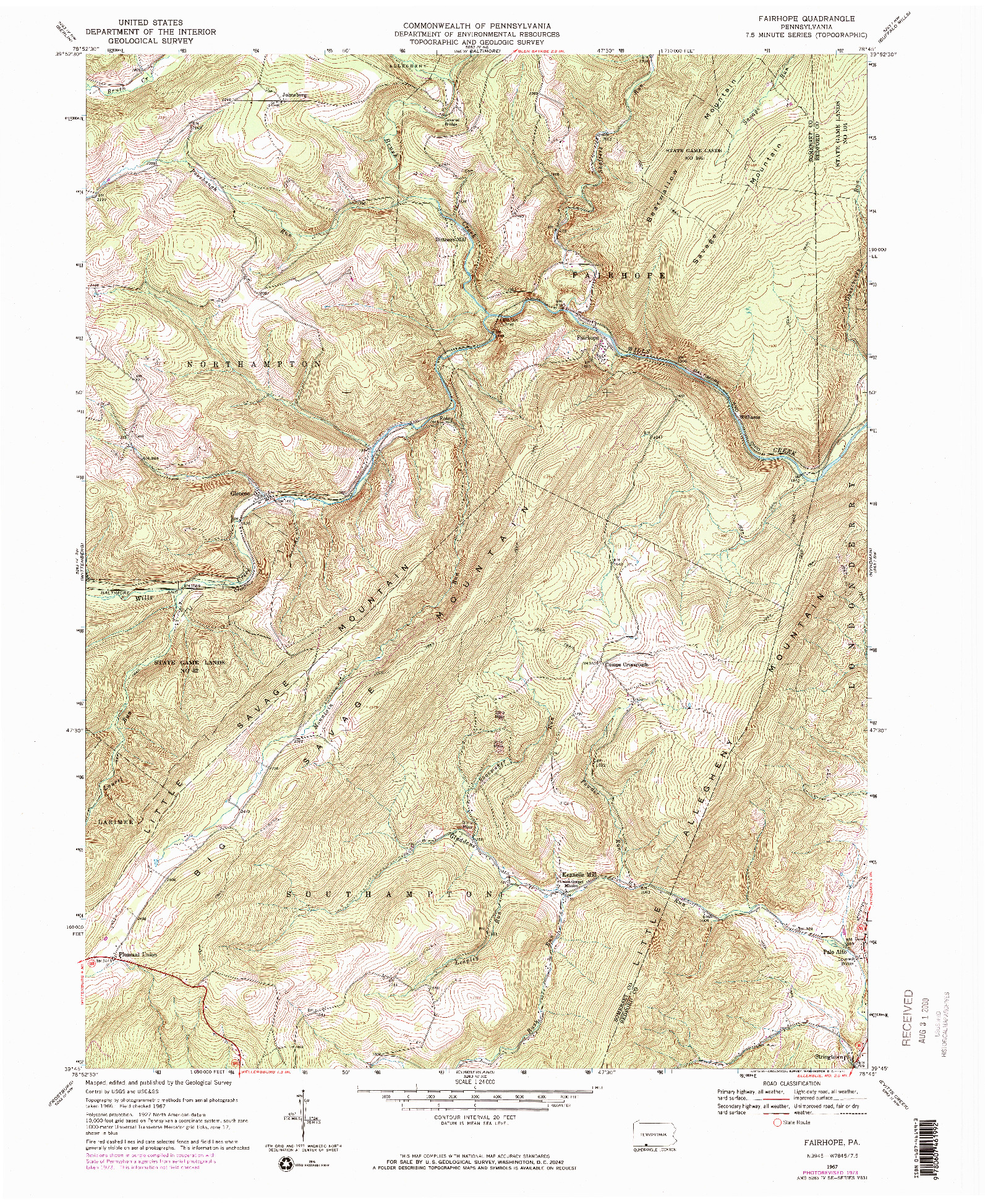 USGS 1:24000-SCALE QUADRANGLE FOR FAIRHOPE, PA 1967