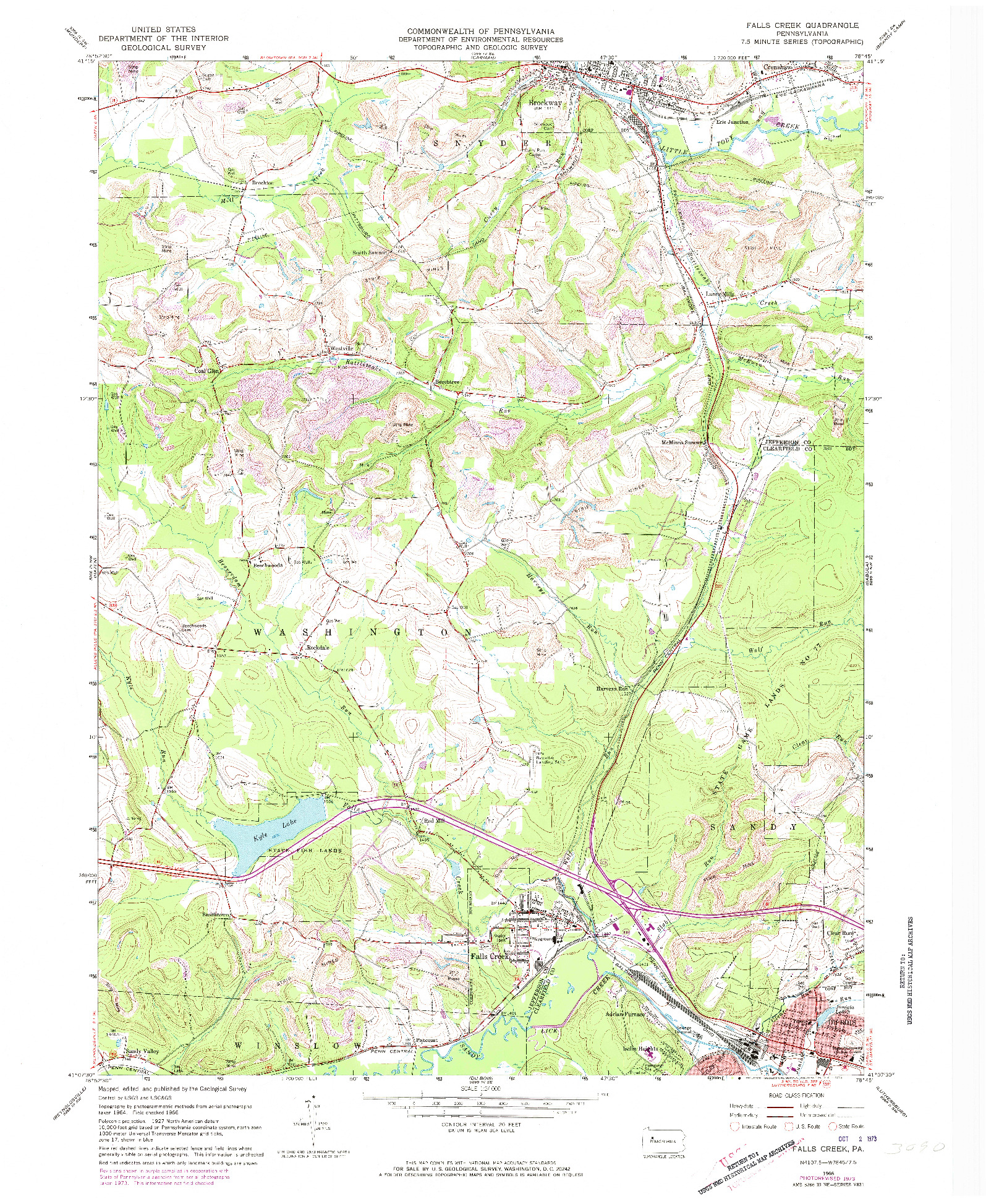 USGS 1:24000-SCALE QUADRANGLE FOR FALLS CREEK, PA 1966