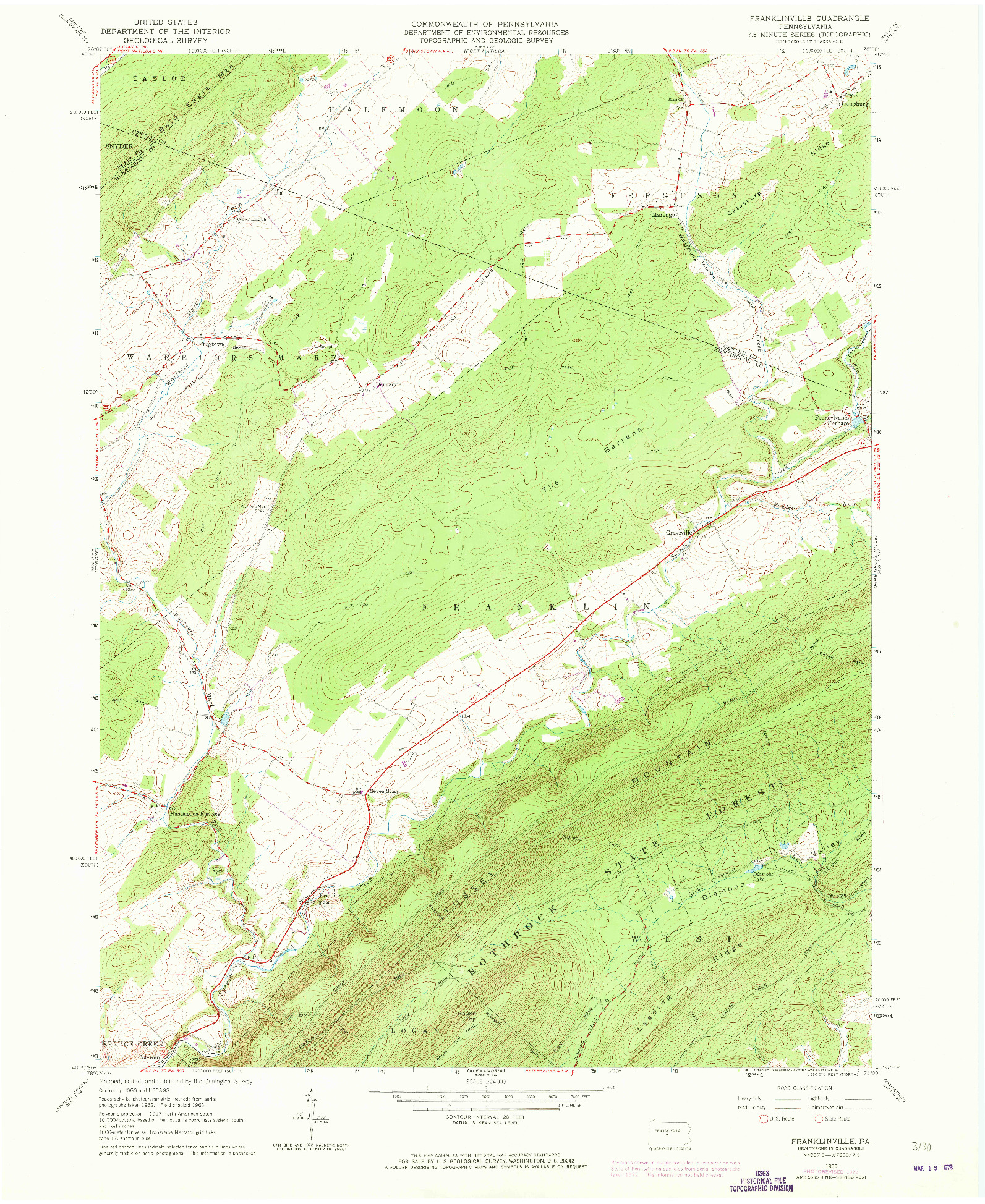 USGS 1:24000-SCALE QUADRANGLE FOR FRANKLINVILLE, PA 1963
