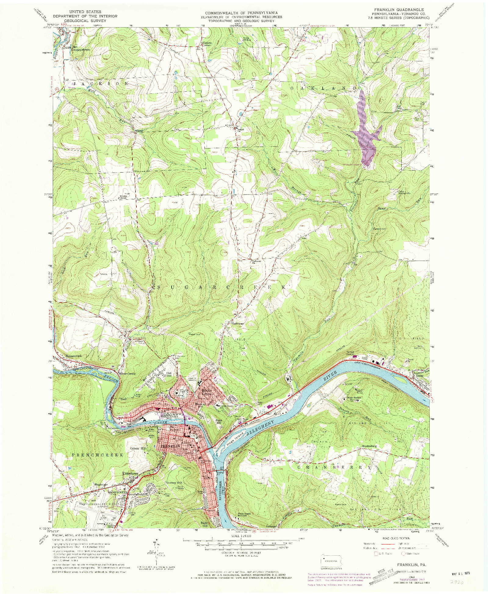 USGS 1:24000-SCALE QUADRANGLE FOR FRANKLIN, PA 1963