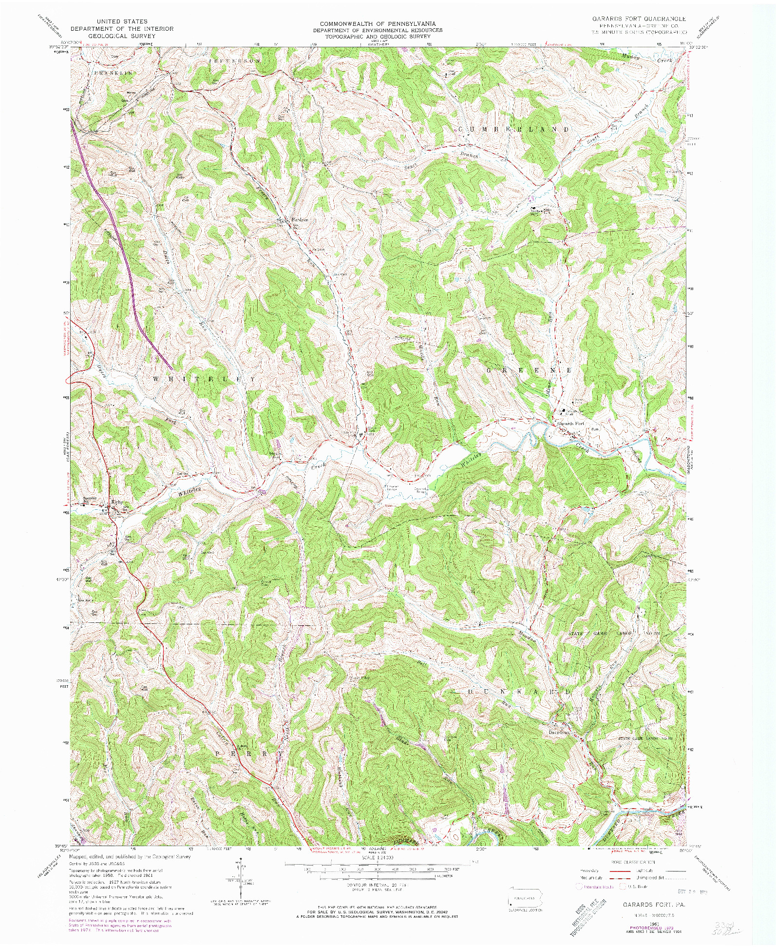 USGS 1:24000-SCALE QUADRANGLE FOR GARARDS FORT, PA 1961