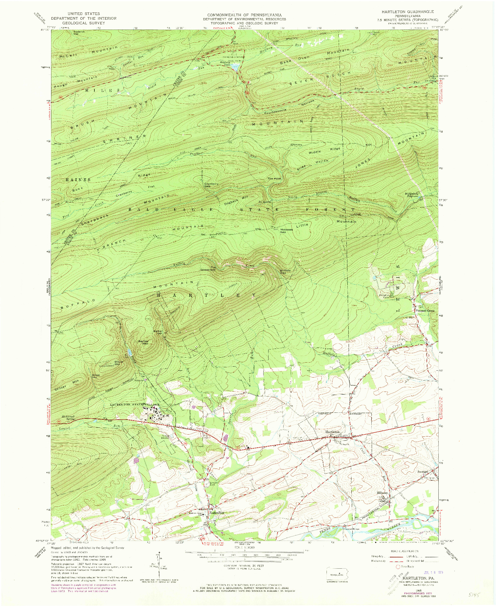 USGS 1:24000-SCALE QUADRANGLE FOR HARTLETON, PA 1965