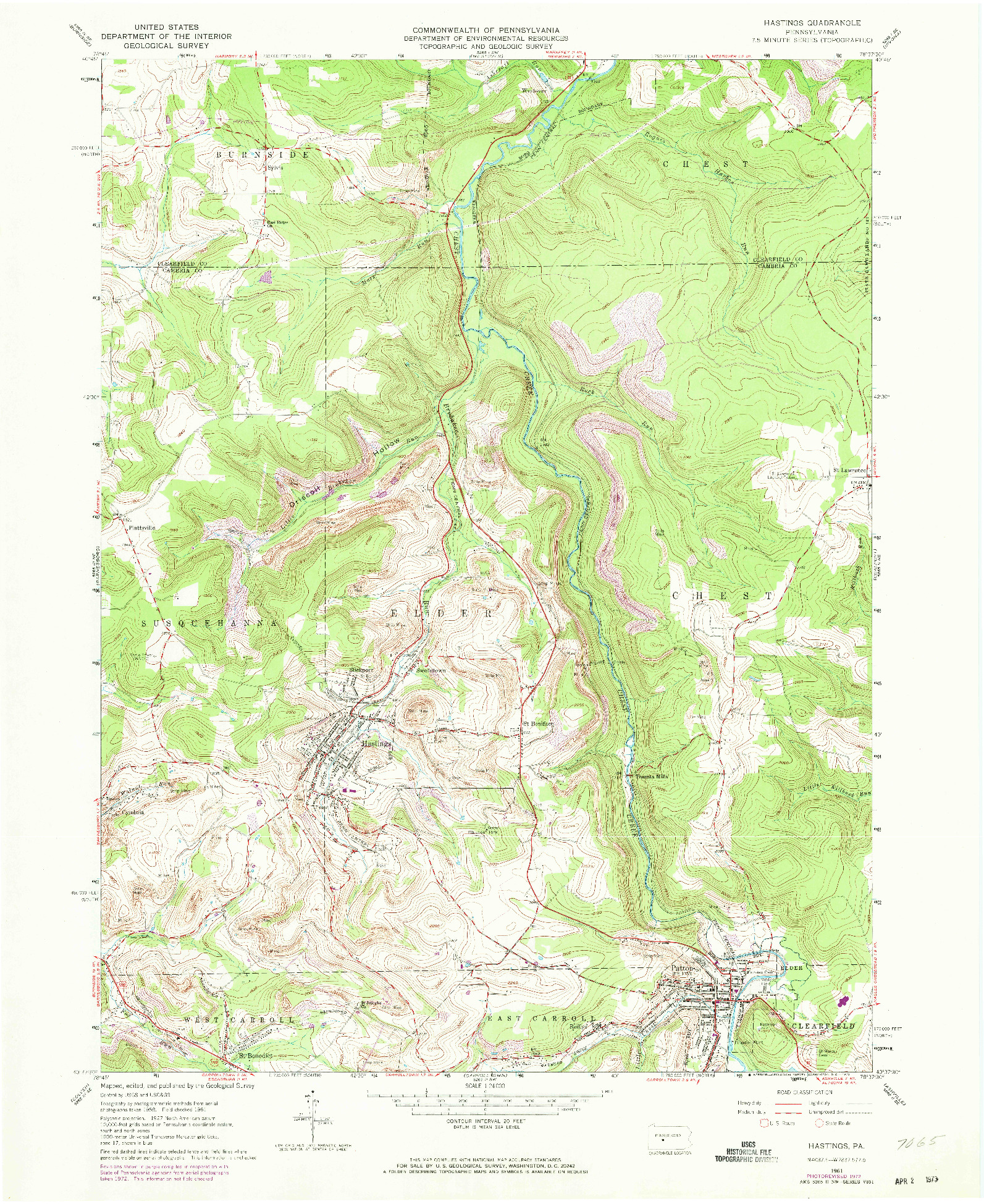 USGS 1:24000-SCALE QUADRANGLE FOR HASTINGS, PA 1961