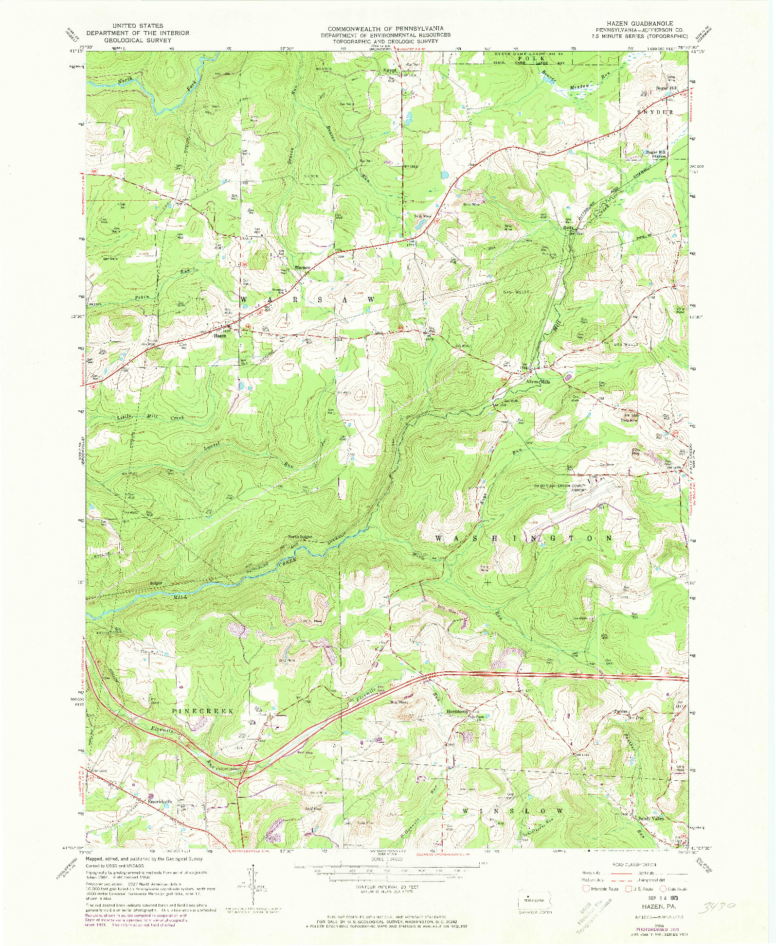 USGS 1:24000-SCALE QUADRANGLE FOR HAZEN, PA 1966