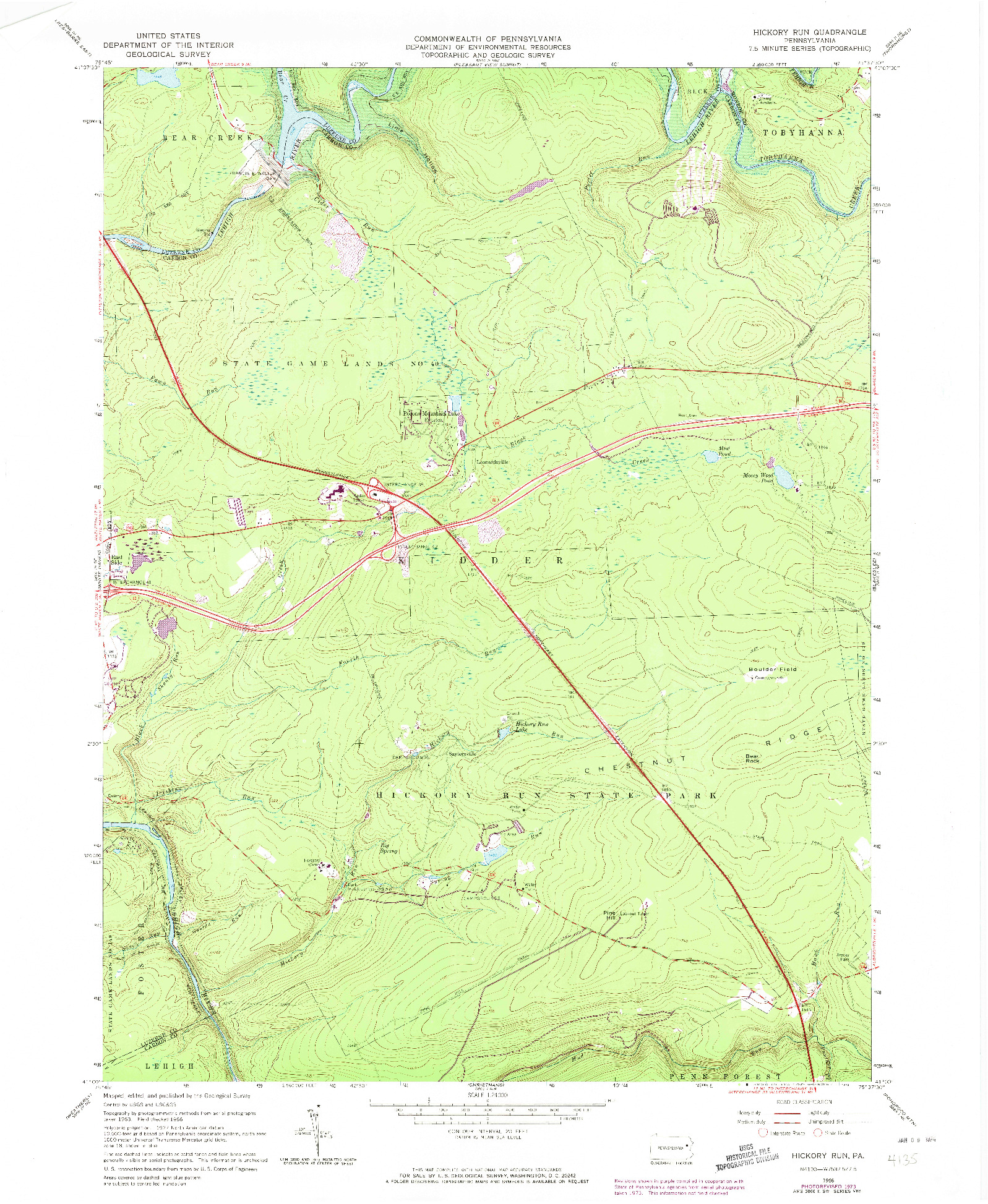 USGS 1:24000-SCALE QUADRANGLE FOR HICKORY RUN, PA 1966