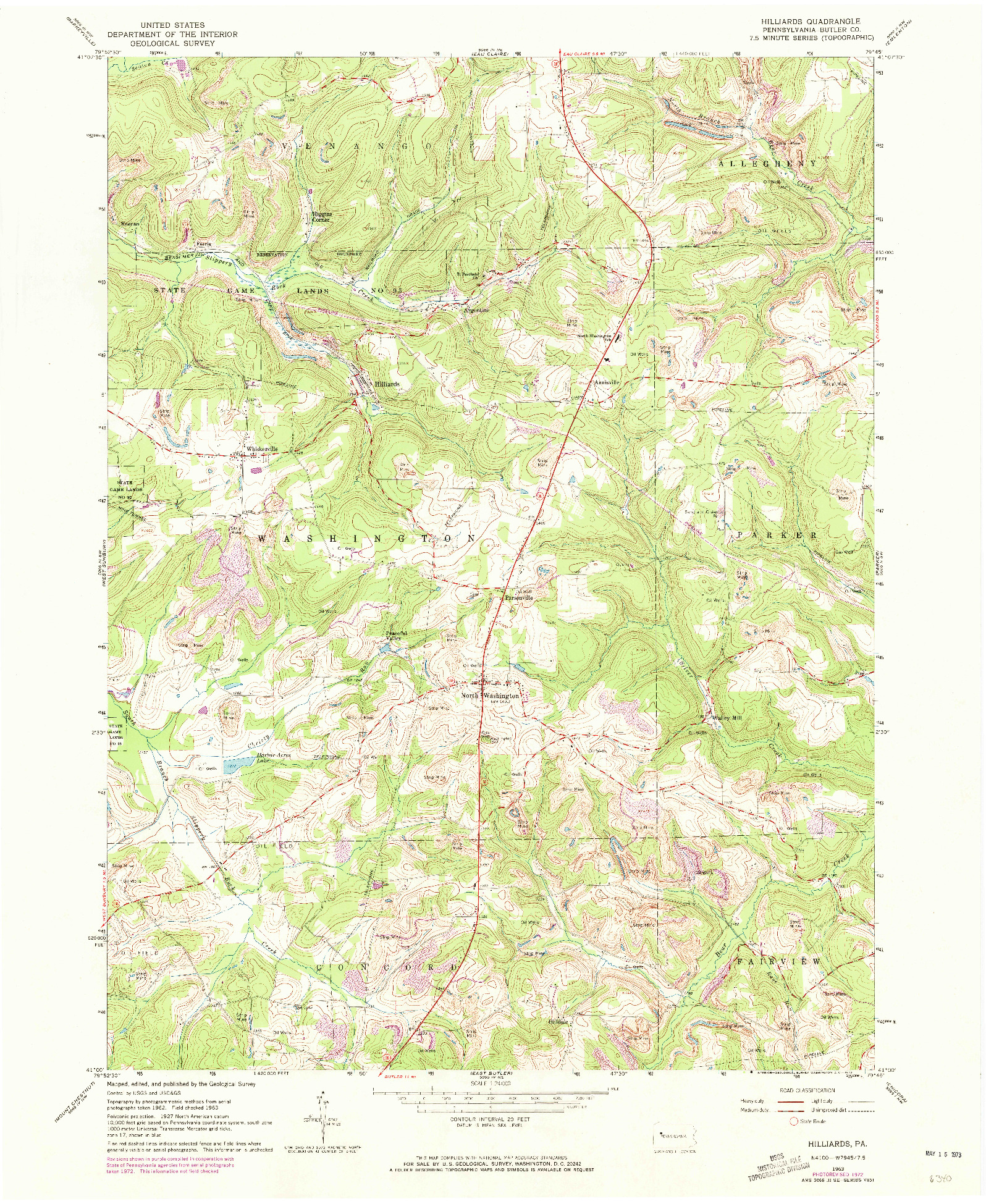 USGS 1:24000-SCALE QUADRANGLE FOR HILLIARDS, PA 1963