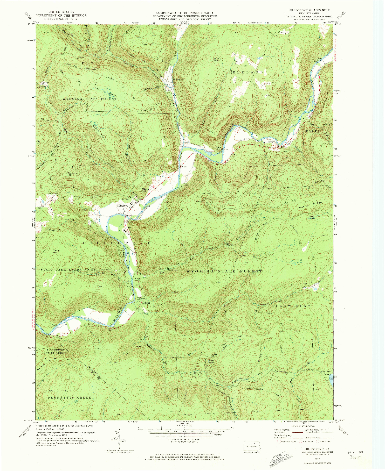 USGS 1:24000-SCALE QUADRANGLE FOR HILLSGROVE, PA 1970
