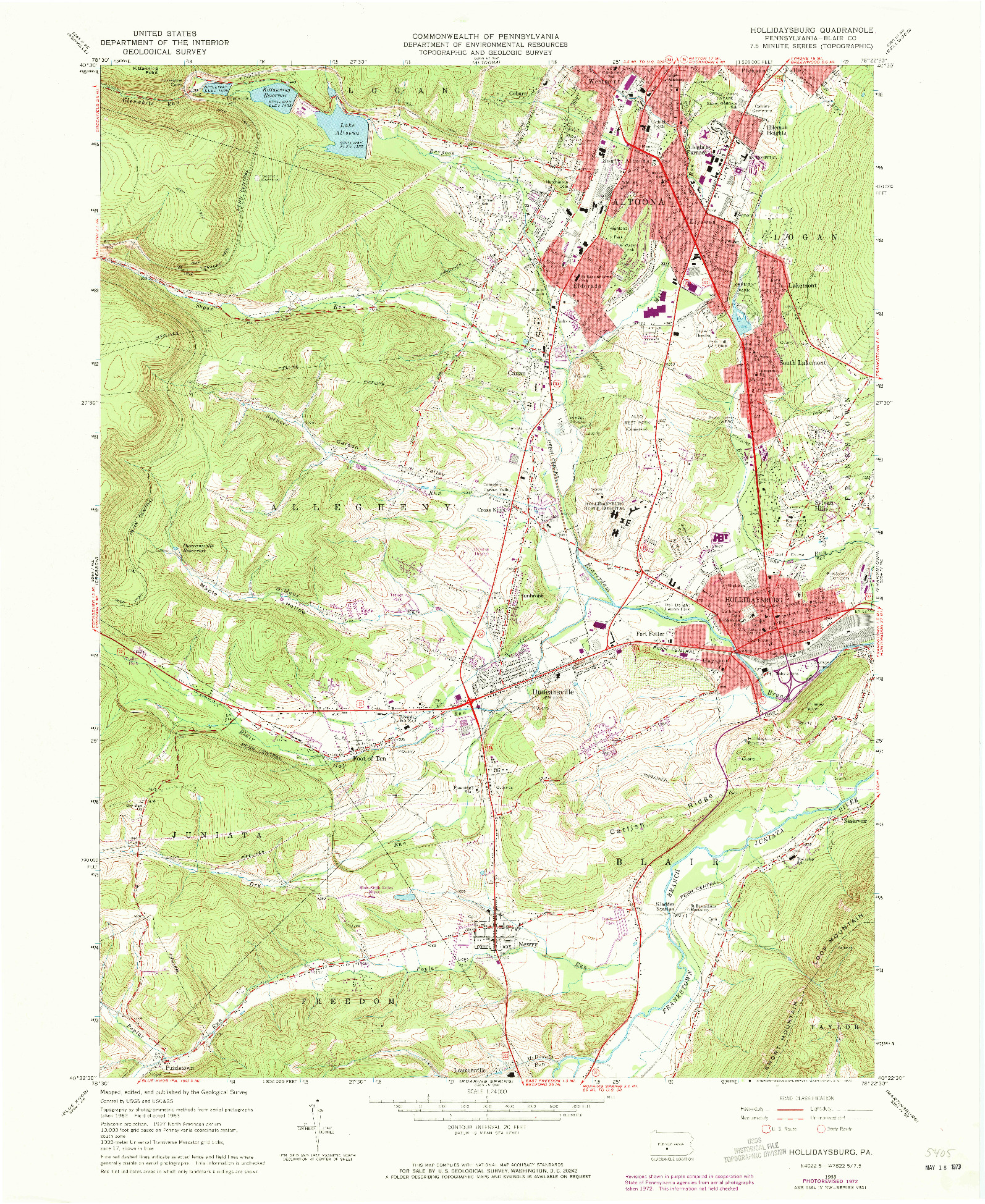 USGS 1:24000-SCALE QUADRANGLE FOR HOLLIDAYSBURG, PA 1963