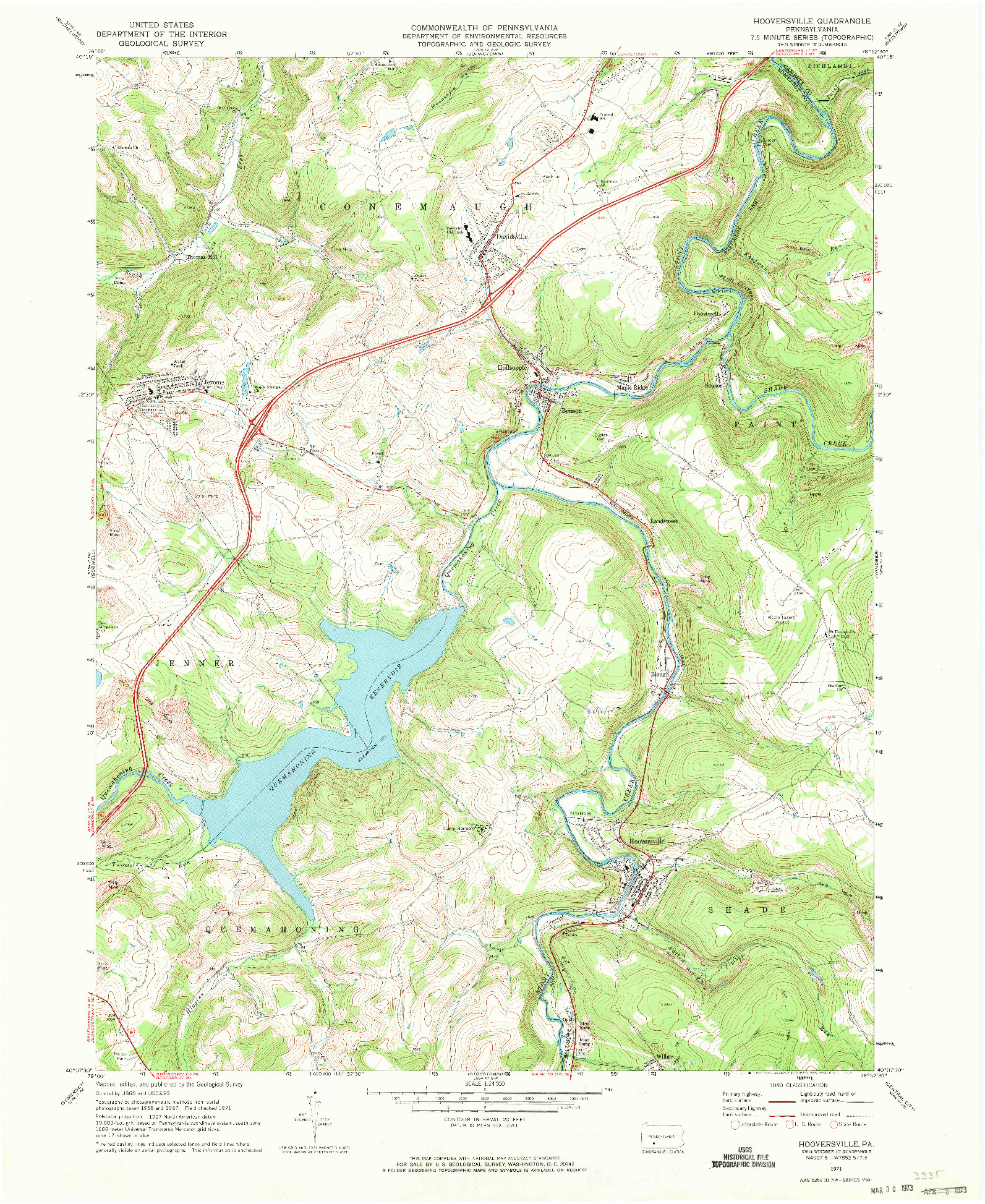 USGS 1:24000-SCALE QUADRANGLE FOR HOOVERSVILLE, PA 1971