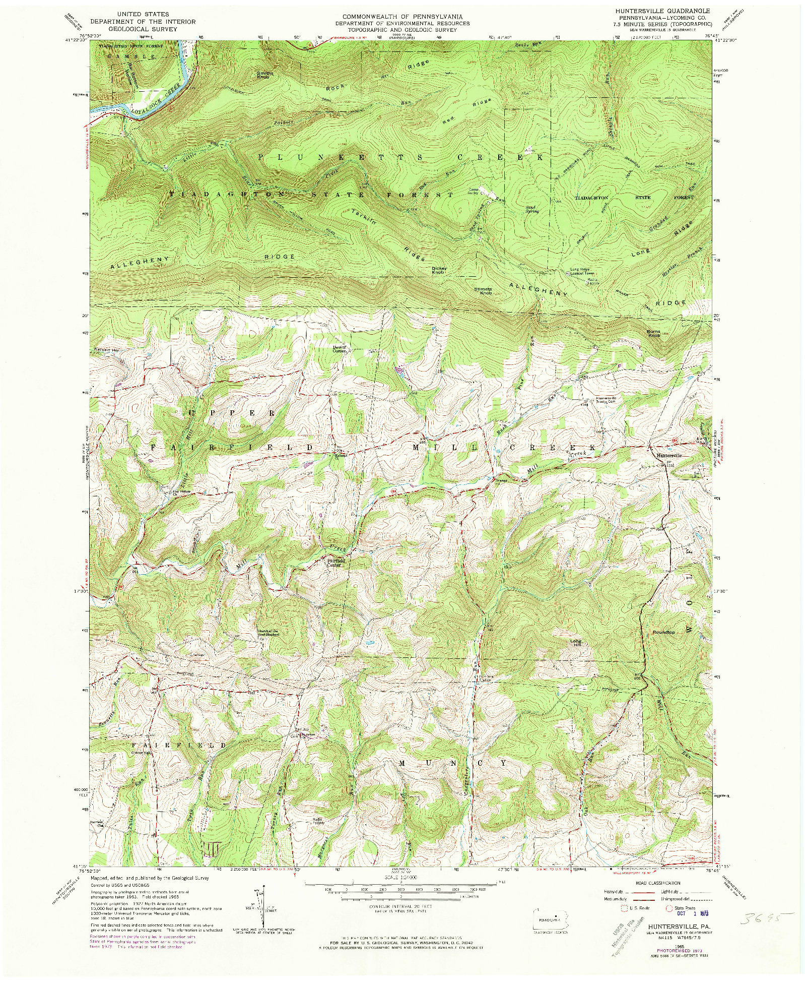 USGS 1:24000-SCALE QUADRANGLE FOR HUNTERSVILLE, PA 1965