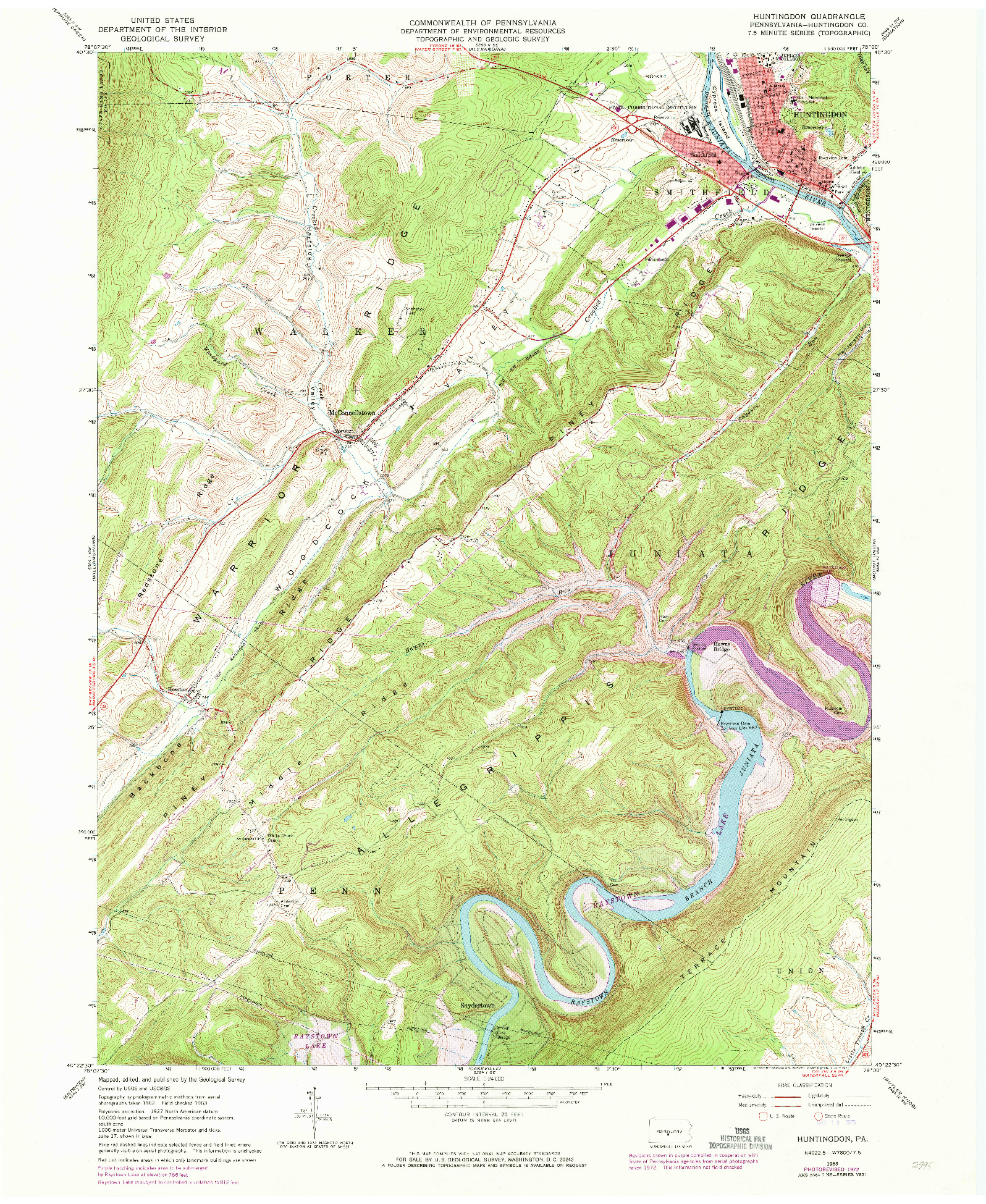 USGS 1:24000-SCALE QUADRANGLE FOR HUNTINGDON, PA 1963