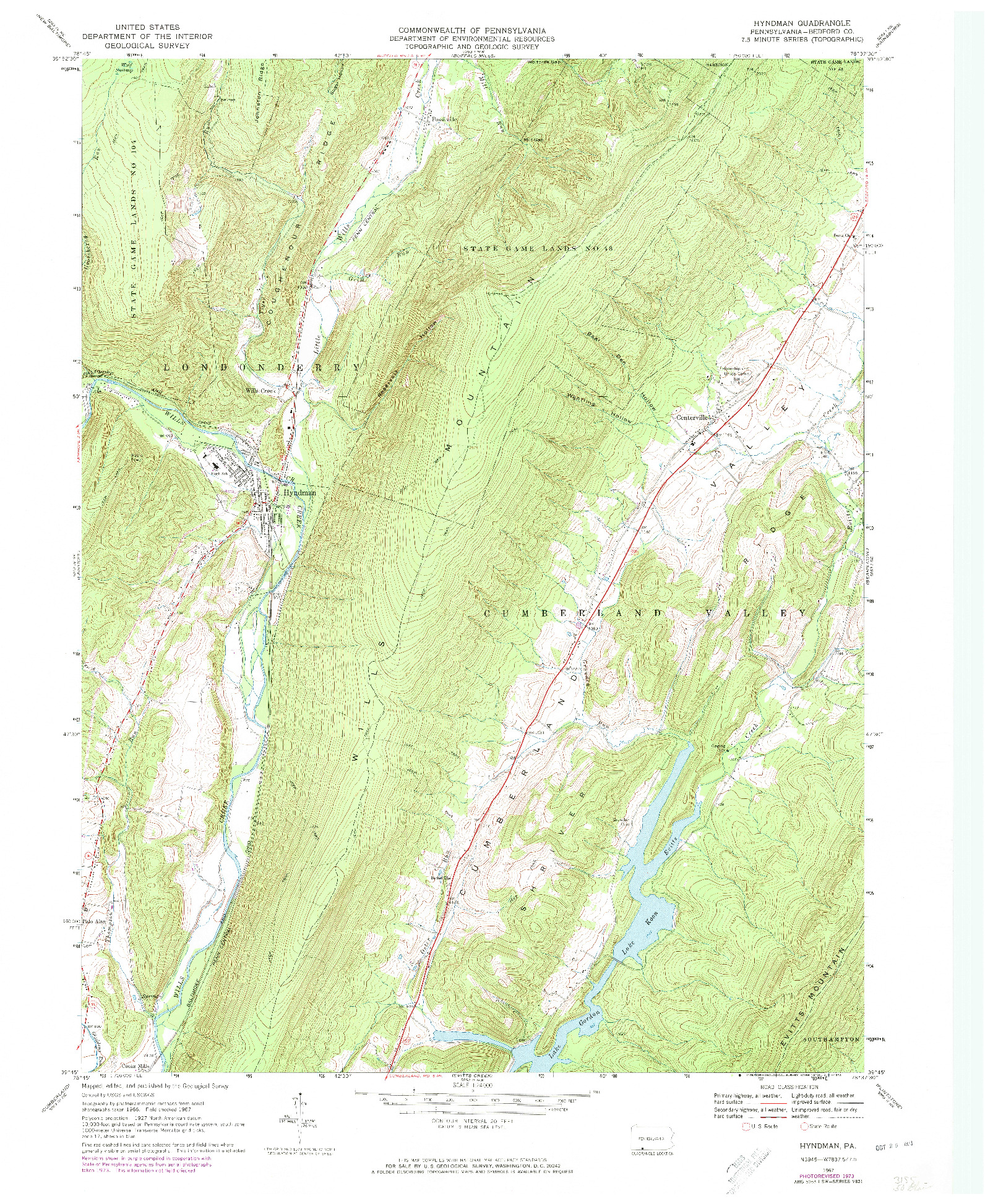 USGS 1:24000-SCALE QUADRANGLE FOR HYNDMAN, PA 1967