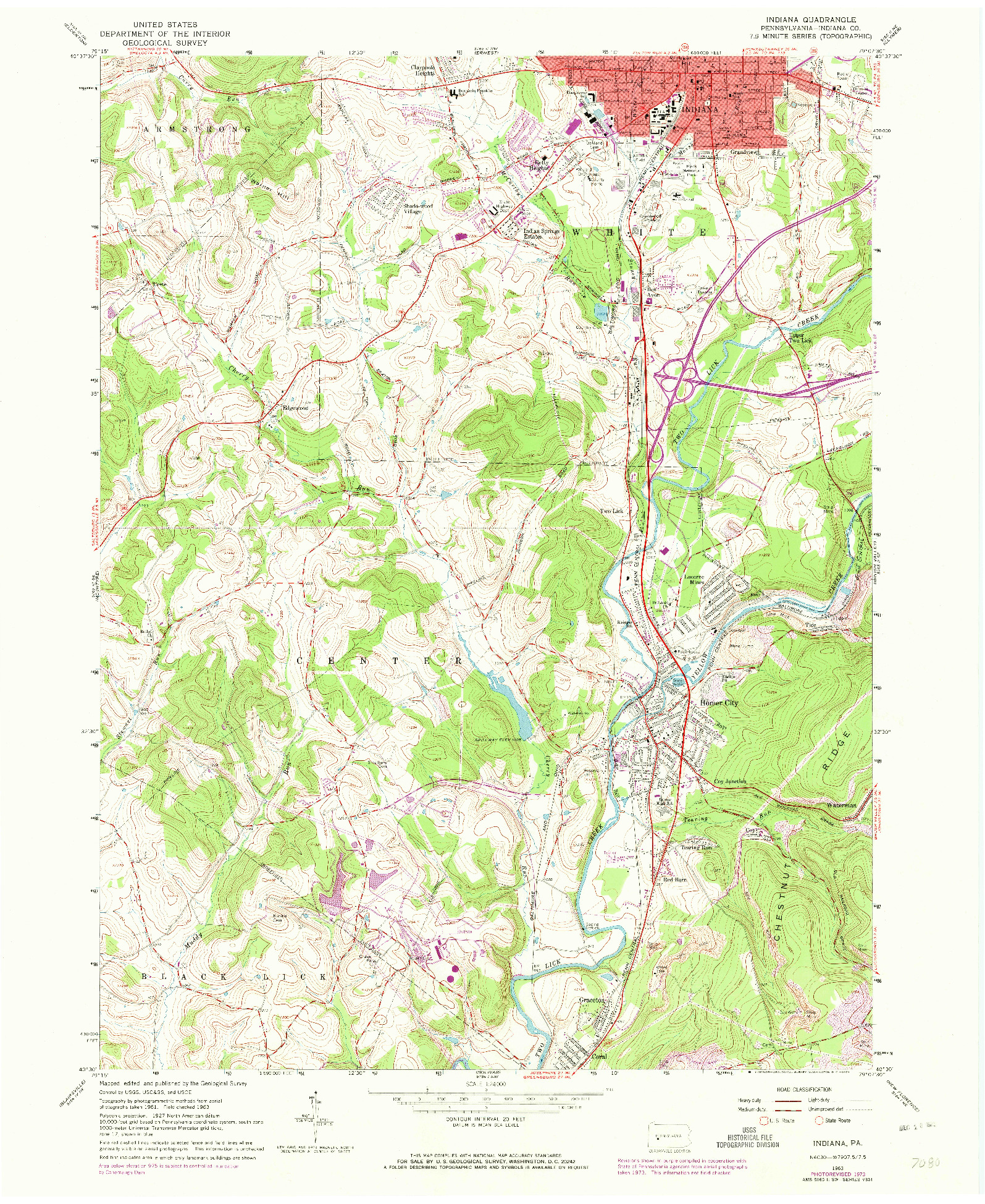 USGS 1:24000-SCALE QUADRANGLE FOR INDIANA, PA 1963