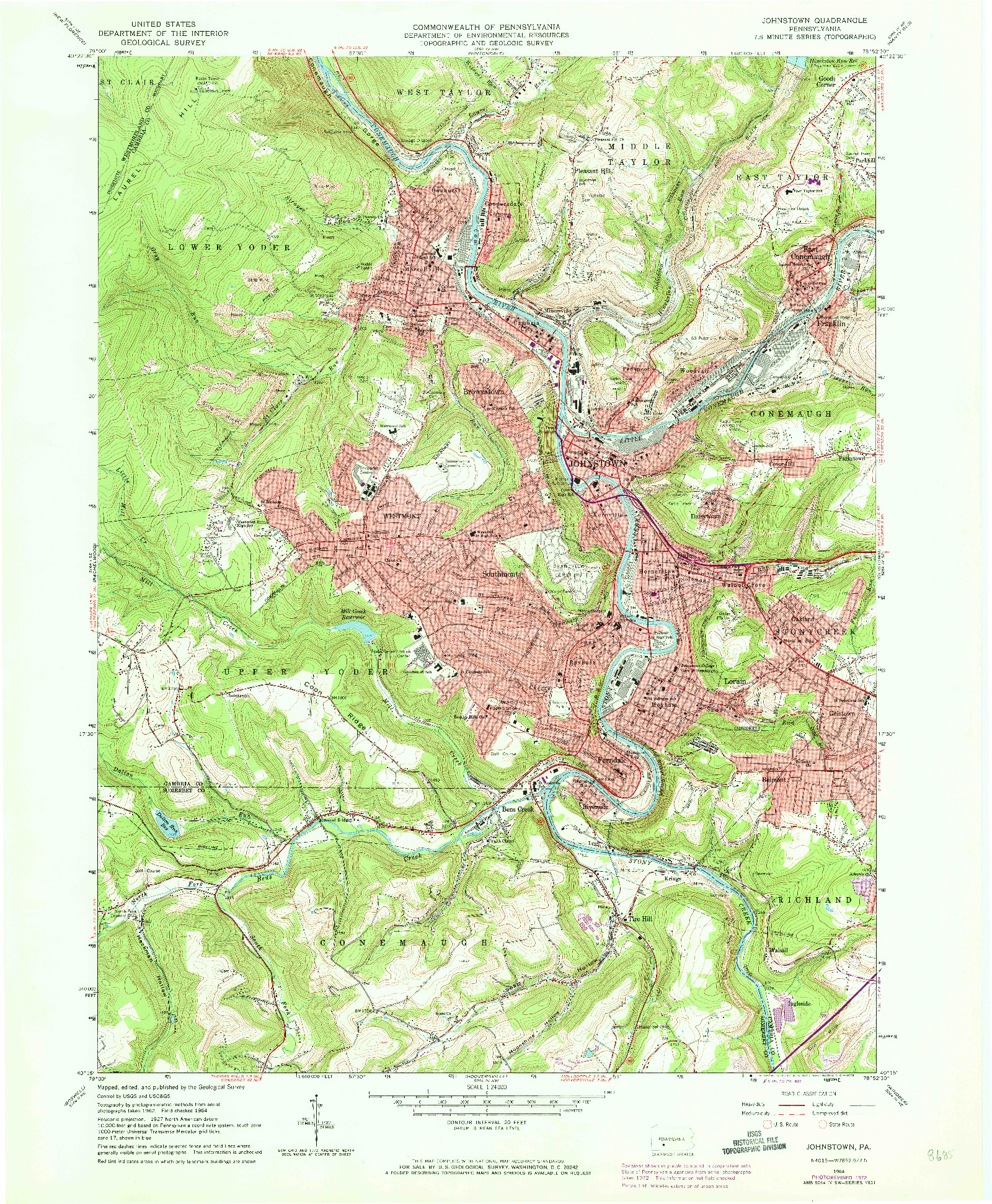 USGS 1:24000-SCALE QUADRANGLE FOR JOHNSTOWN, PA 1964