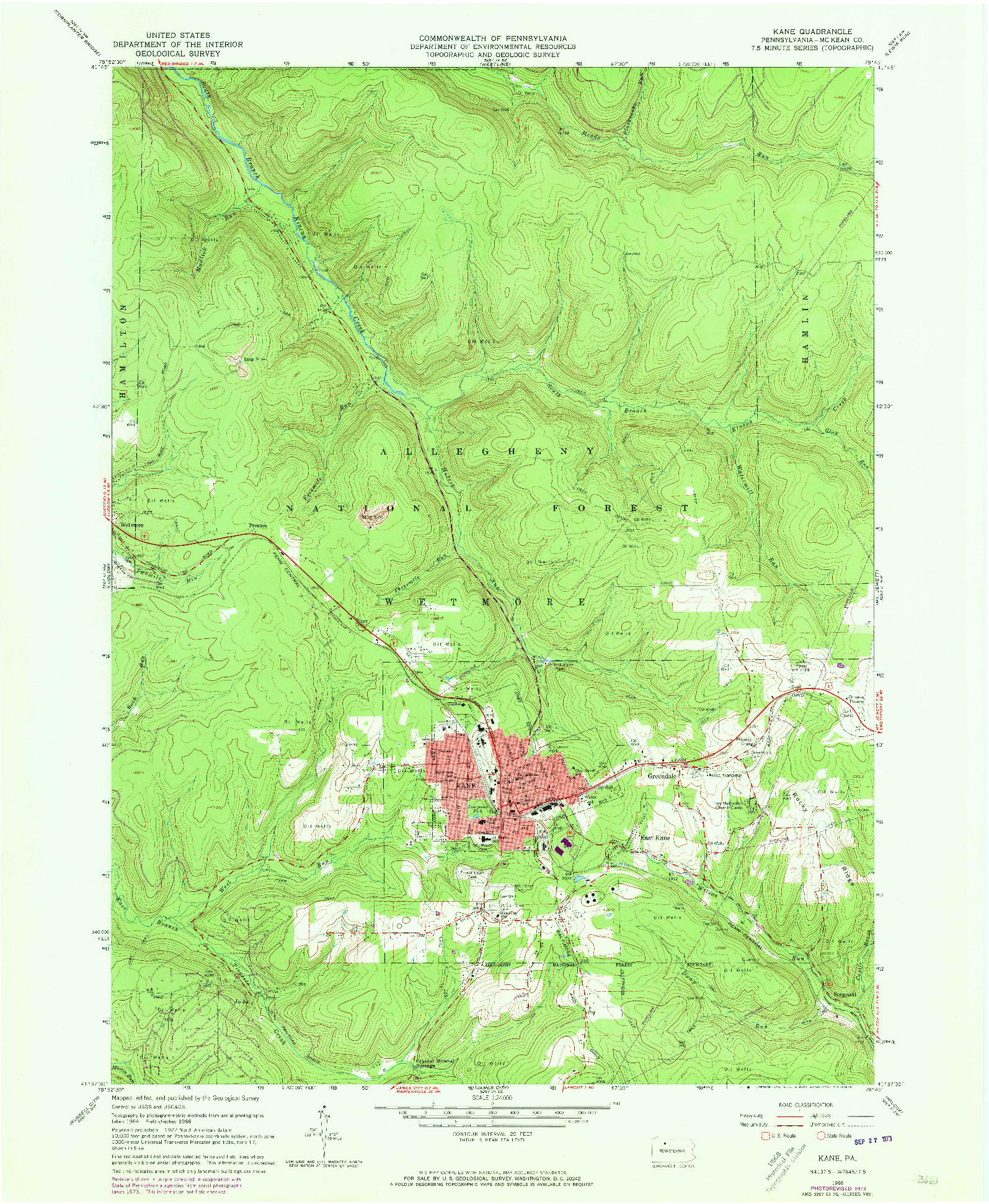 USGS 1:24000-SCALE QUADRANGLE FOR KANE, PA 1966