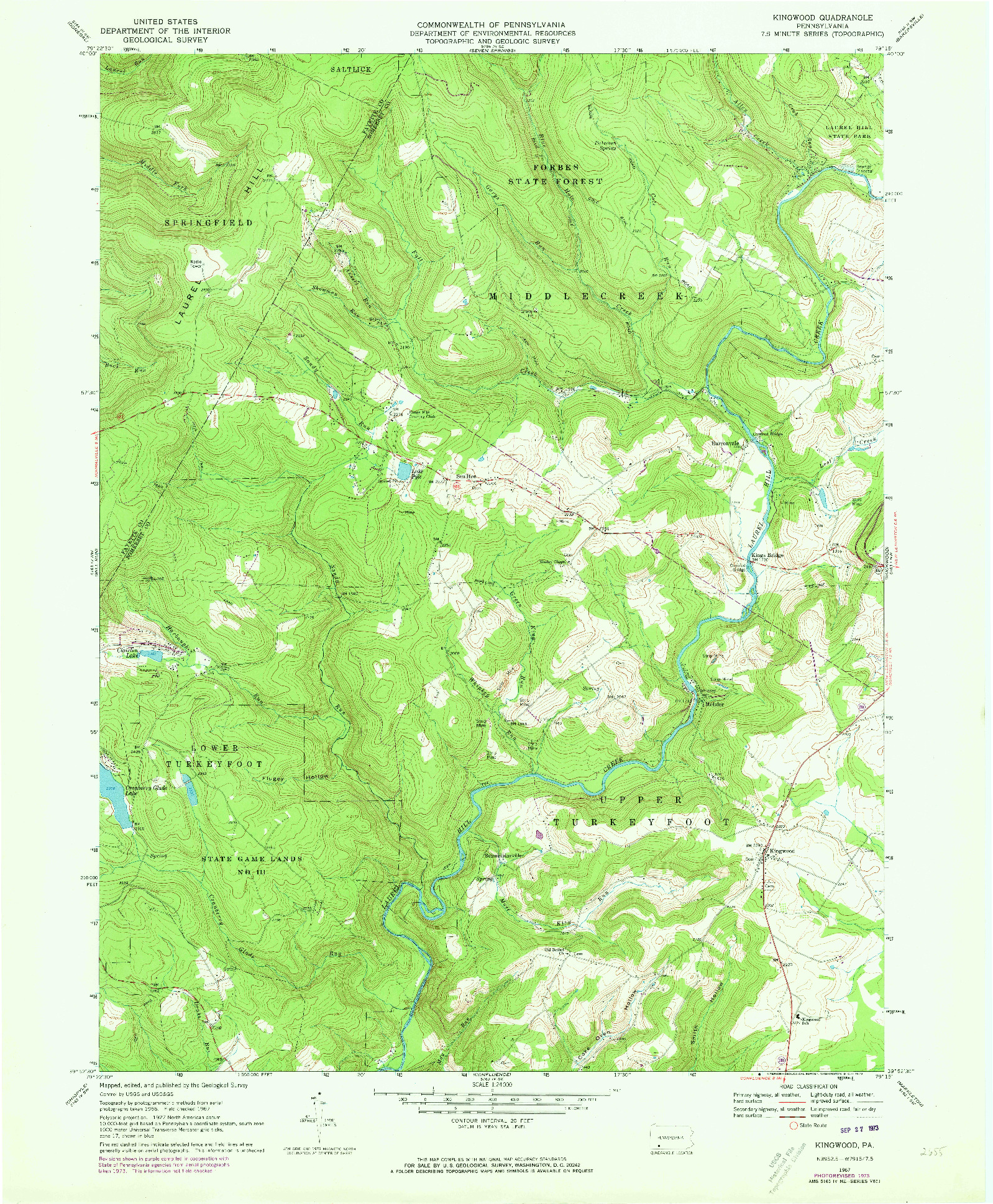 USGS 1:24000-SCALE QUADRANGLE FOR KINGWOOD, PA 1967