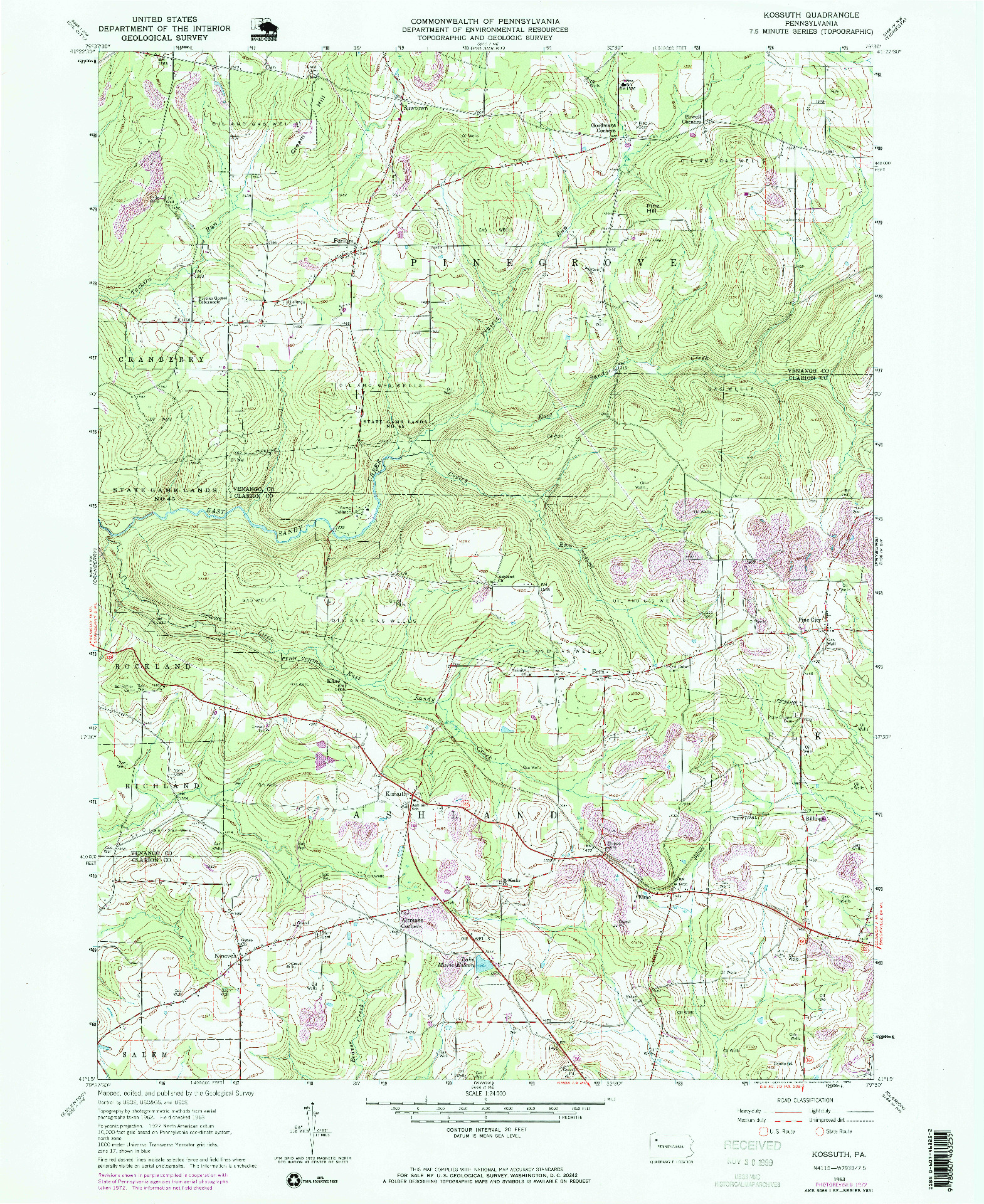 USGS 1:24000-SCALE QUADRANGLE FOR KOSSUTH, PA 1963