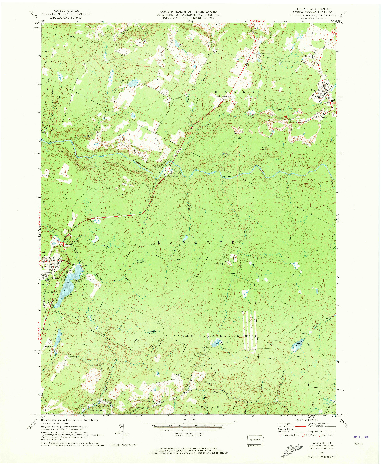 USGS 1:24000-SCALE QUADRANGLE FOR LAPORTE, PA 1969