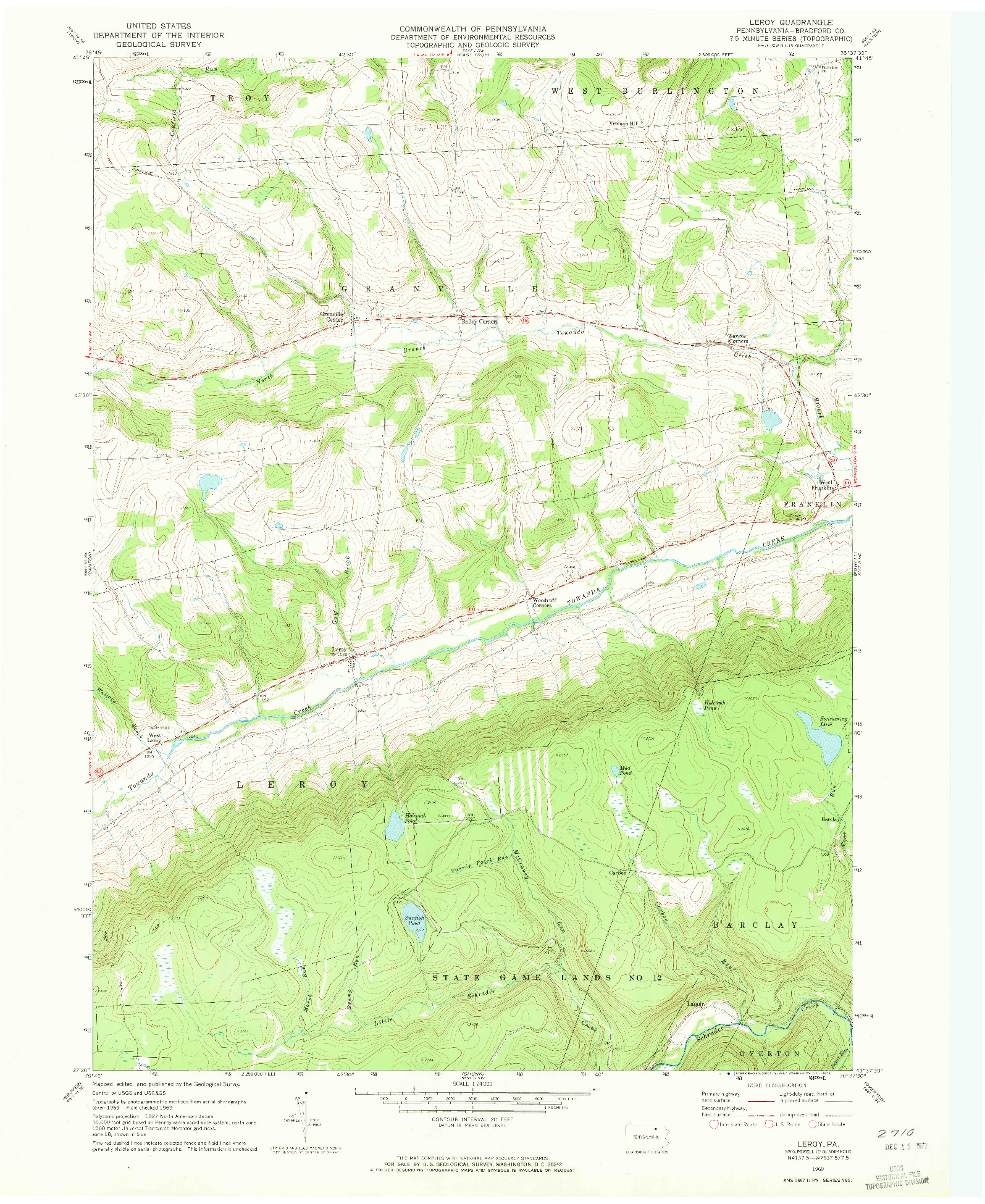 USGS 1:24000-SCALE QUADRANGLE FOR LEROY, PA 1969