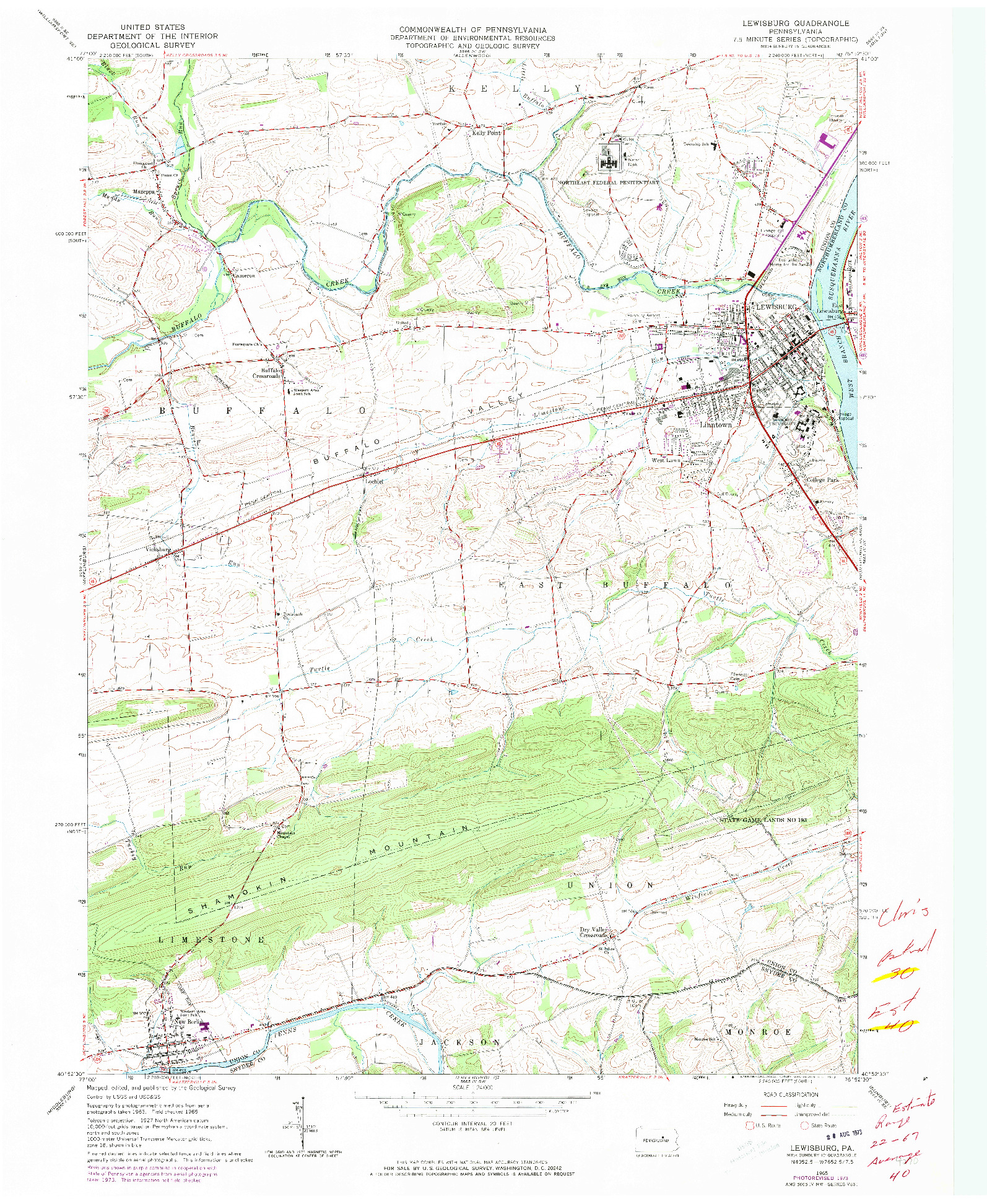 USGS 1:24000-SCALE QUADRANGLE FOR LEWISBURG, PA 1965