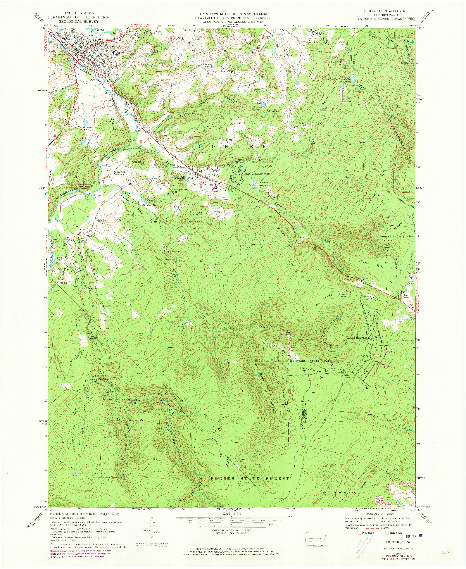 USGS 1:24000-SCALE QUADRANGLE FOR LIGONIER, PA 1967