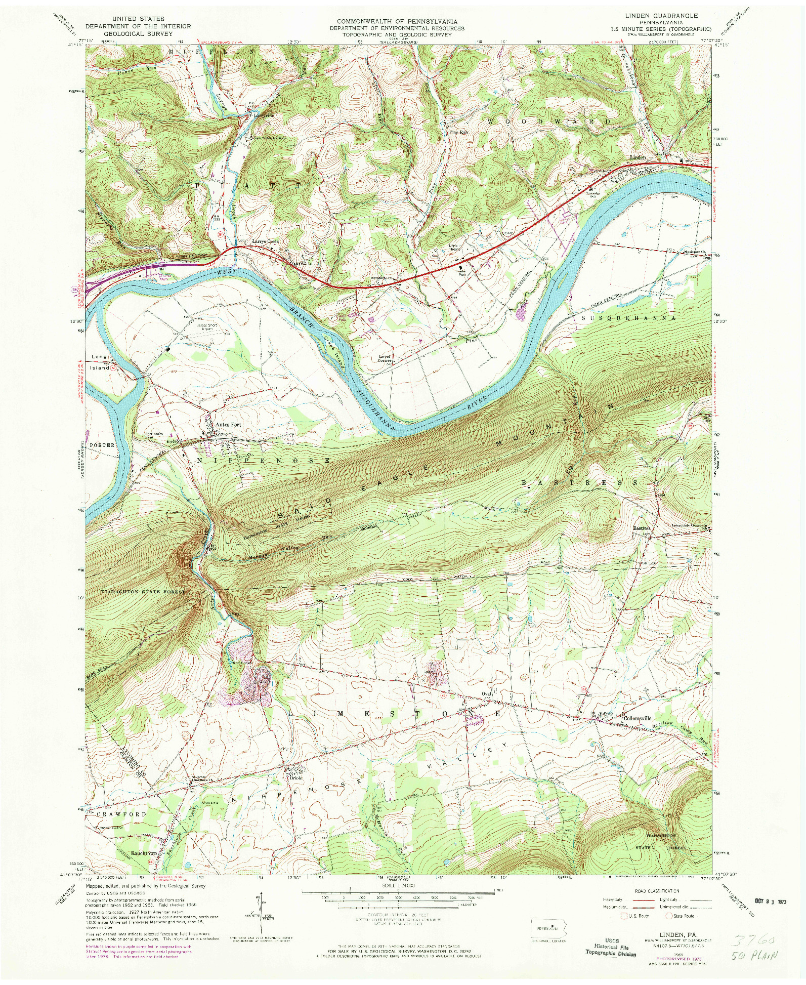 USGS 1:24000-SCALE QUADRANGLE FOR LINDEN, PA 1965