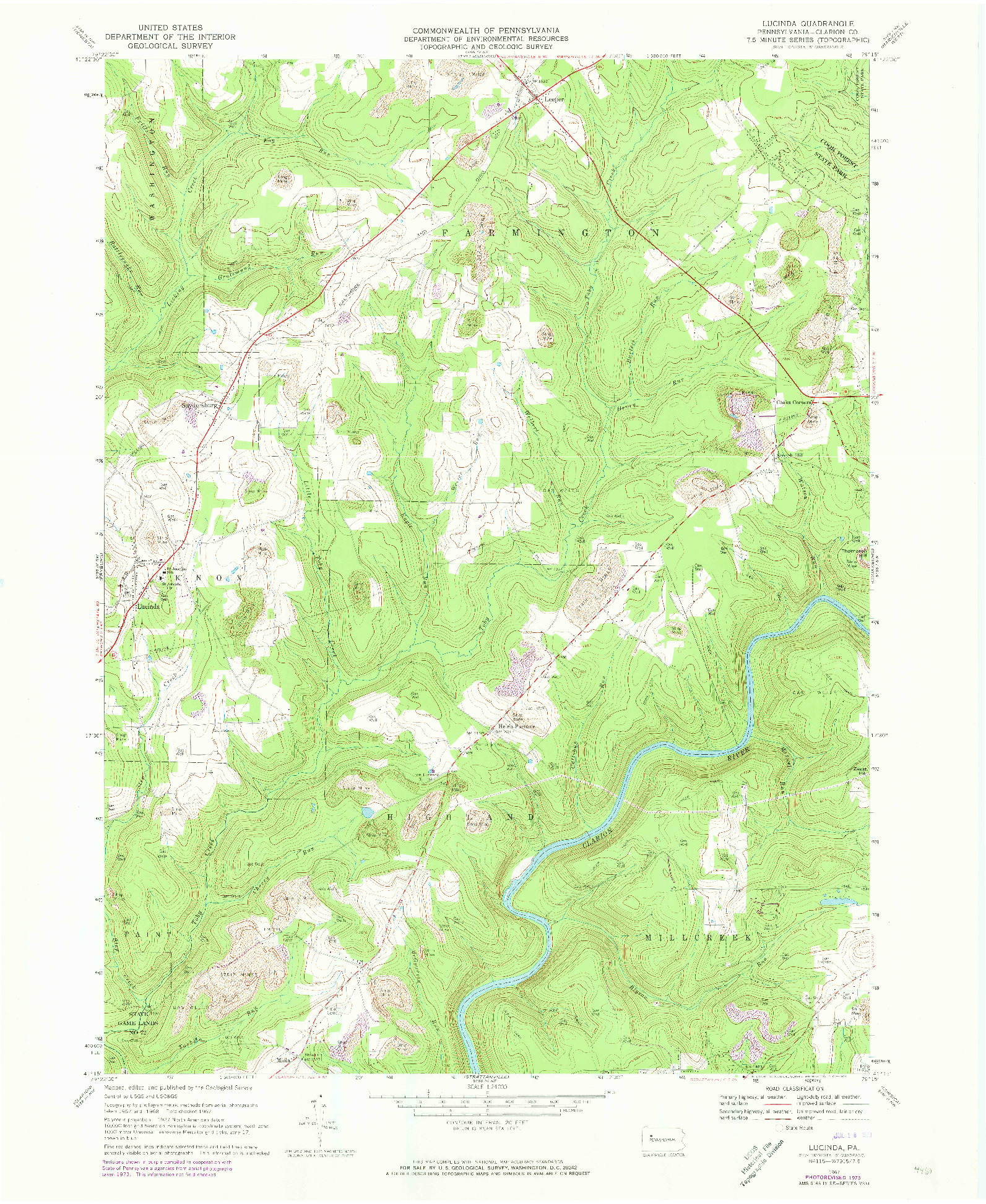 USGS 1:24000-SCALE QUADRANGLE FOR LUCINDA, PA 1967