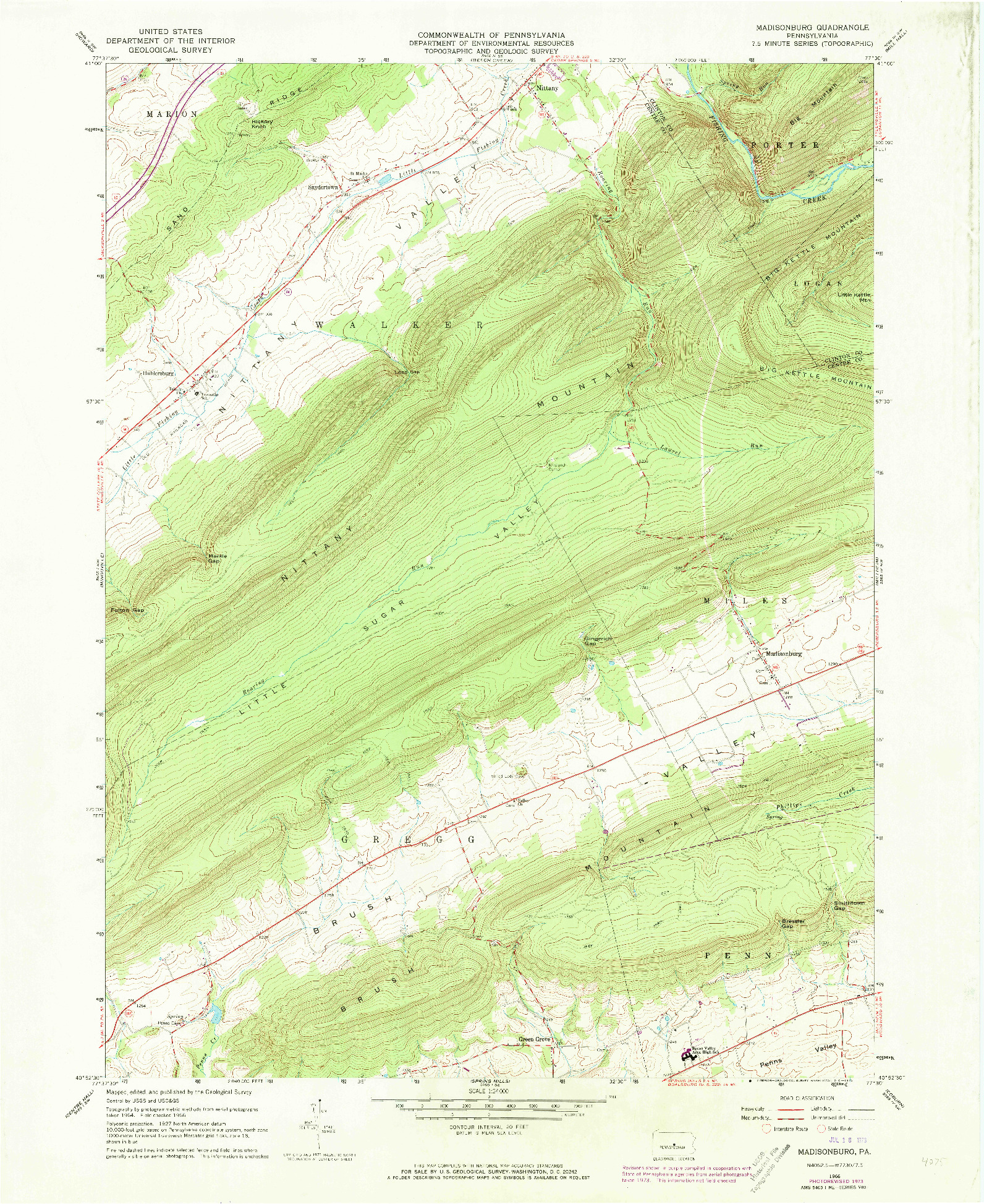 USGS 1:24000-SCALE QUADRANGLE FOR MADISONBURG, PA 1966
