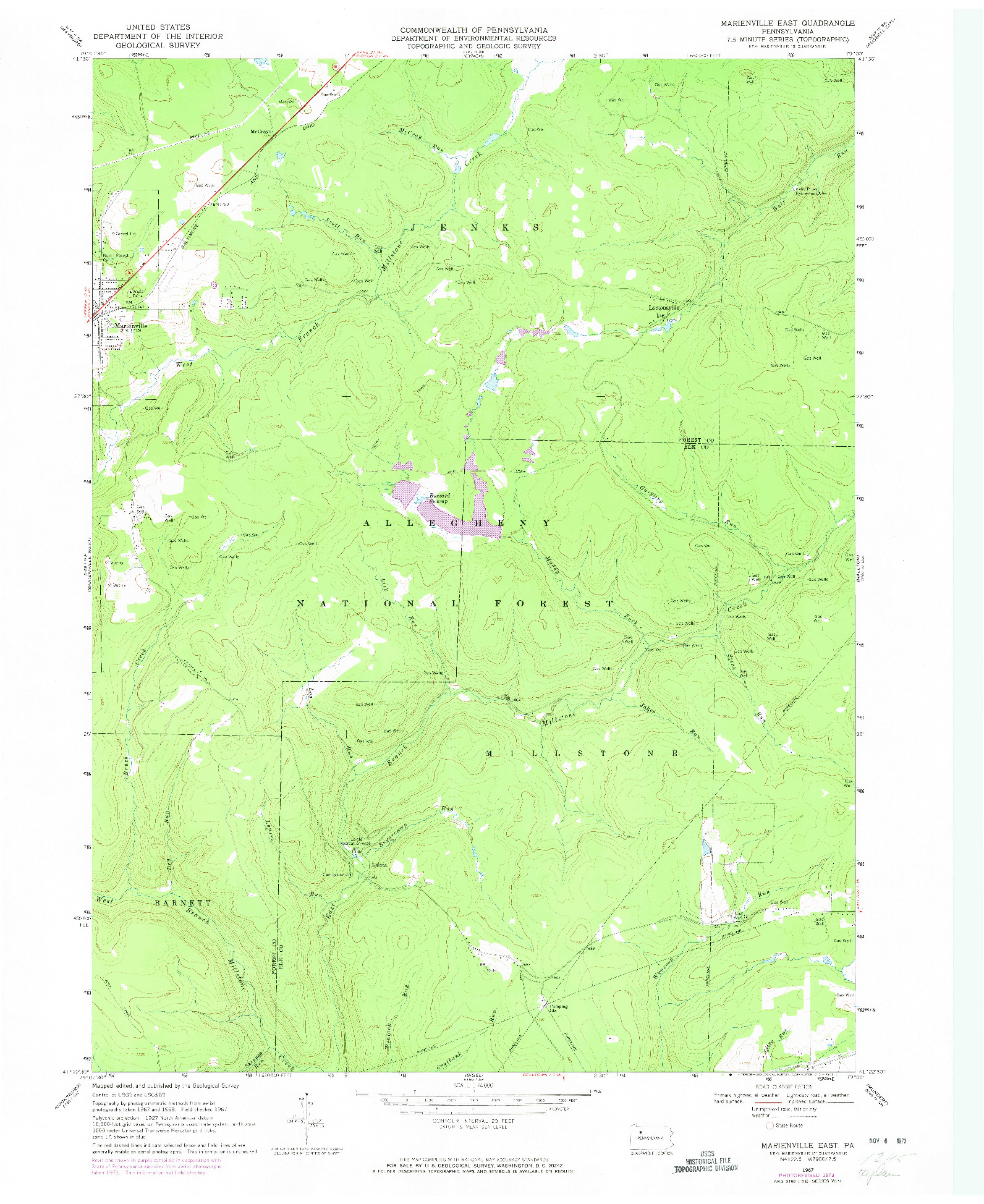 USGS 1:24000-SCALE QUADRANGLE FOR MARIENVILLE EAST, PA 1967